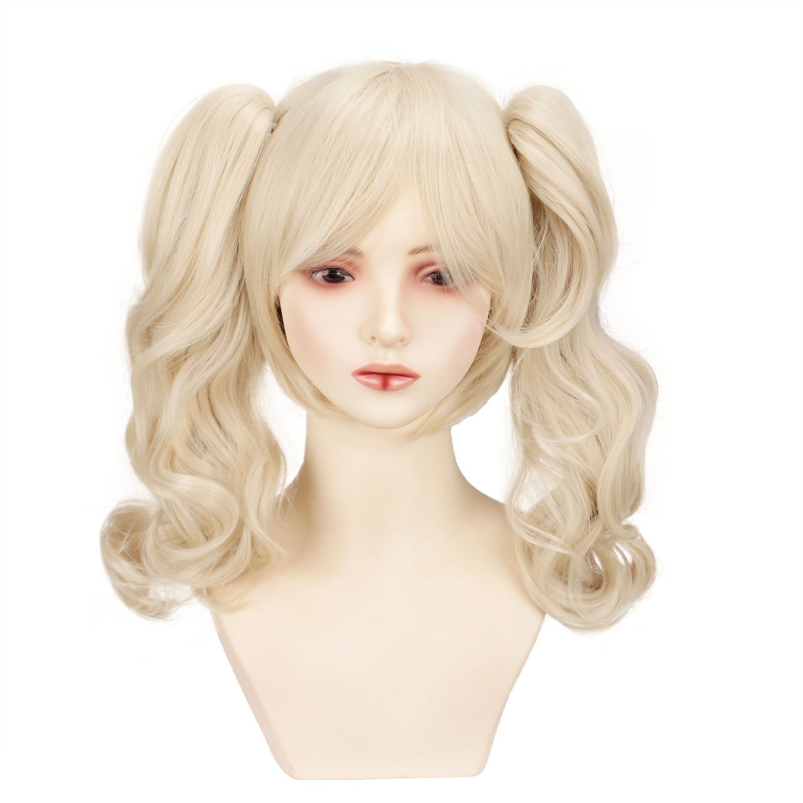 Chic Anime-Inspired Cosplay Wig for Women - Heat Resistant, Curly Ponytail with Bangs in Pink, Black, Blue, Blonde, Brown, Red | Perfect for Halloween & Costume Parties, Colorful, Double Clip, Daily Wear