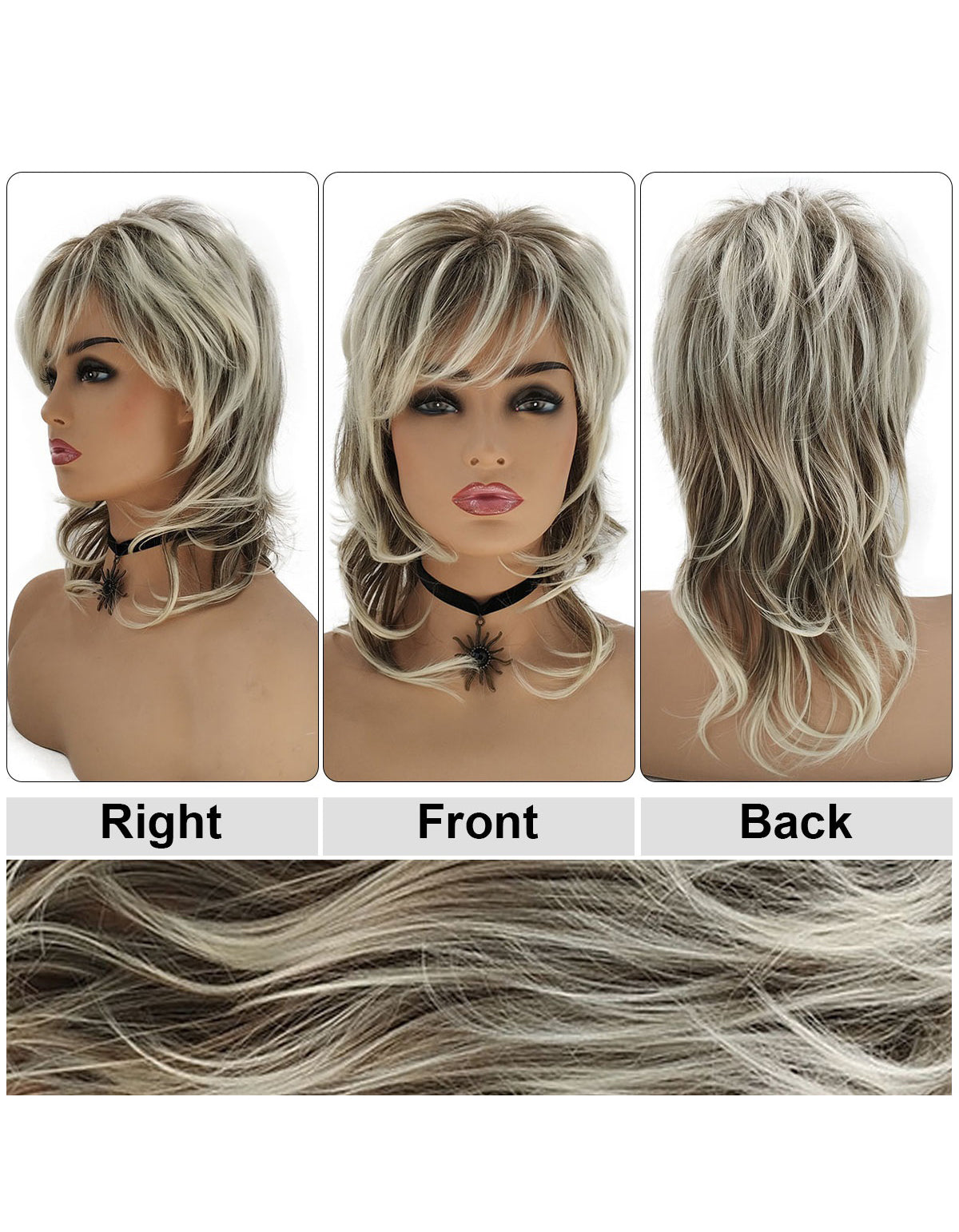 Elegant 16-Inch Mixed Color Wig for Women - Fluffy, Heat Resistant Synthetic Hair with Rose Net Cap Blonde Mix Brown Wigs for Women