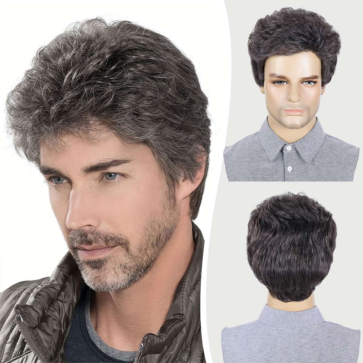 Modern Classic Men's Wig – Heat-Resistant Synthetic Hair, Simple Styling