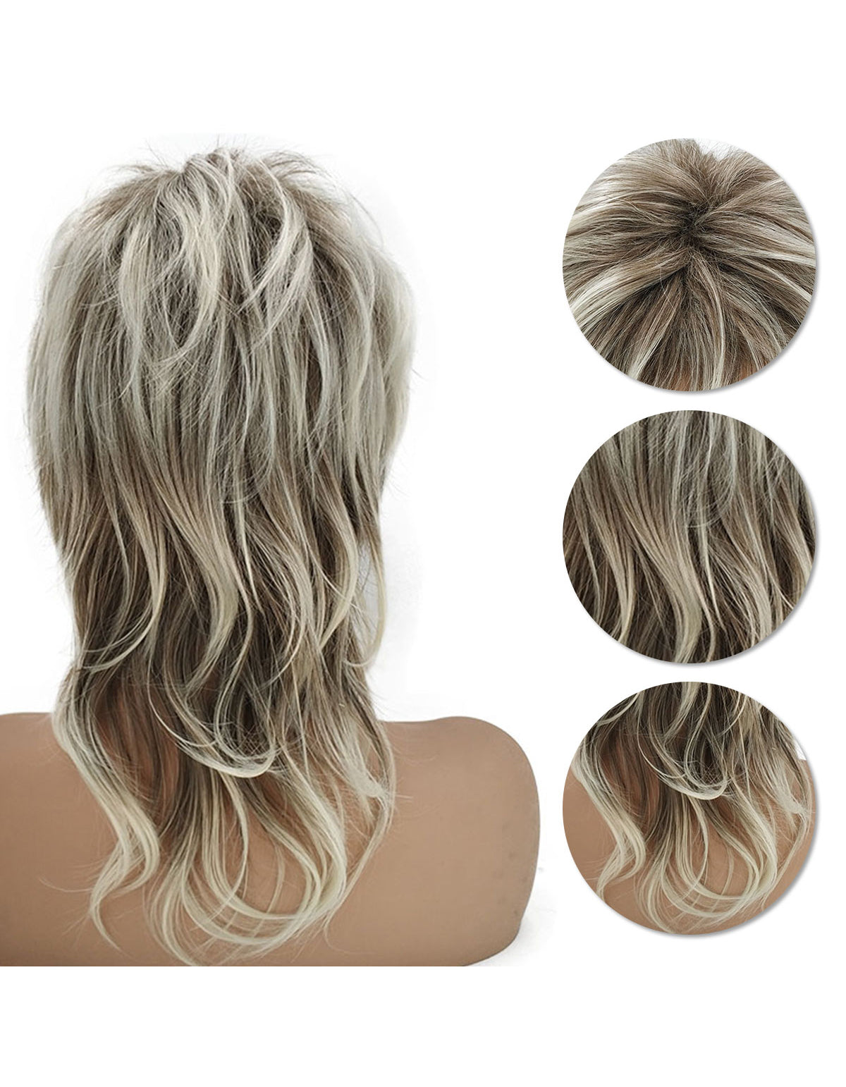 Elegant 16-Inch Mixed Color Wig for Women - Fluffy, Heat Resistant Synthetic Hair with Rose Net Cap Blonde Mix Brown Wigs for Women