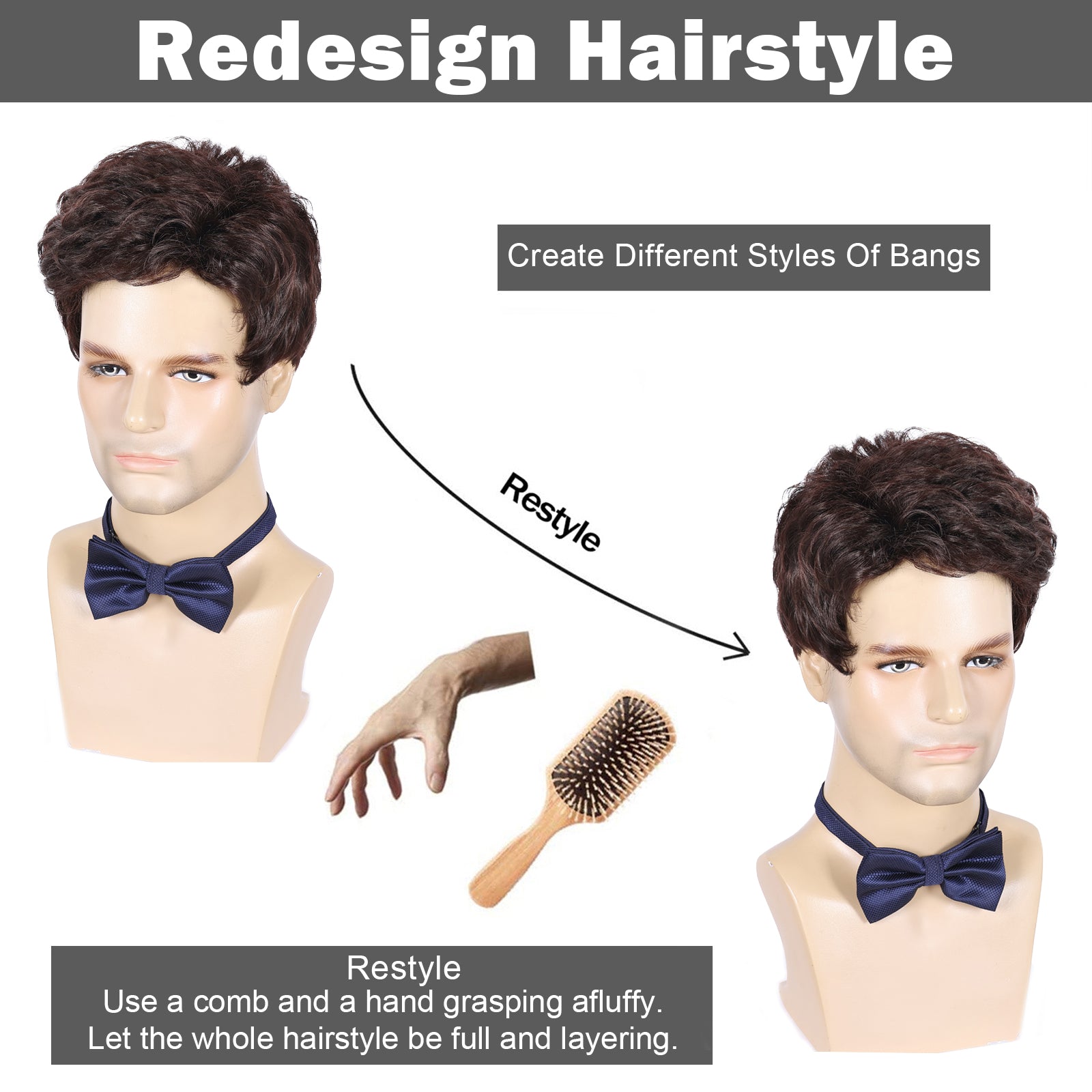 Middle-Aged Men's Wig – Heat-Resistant Material, Natural Gray Coverage