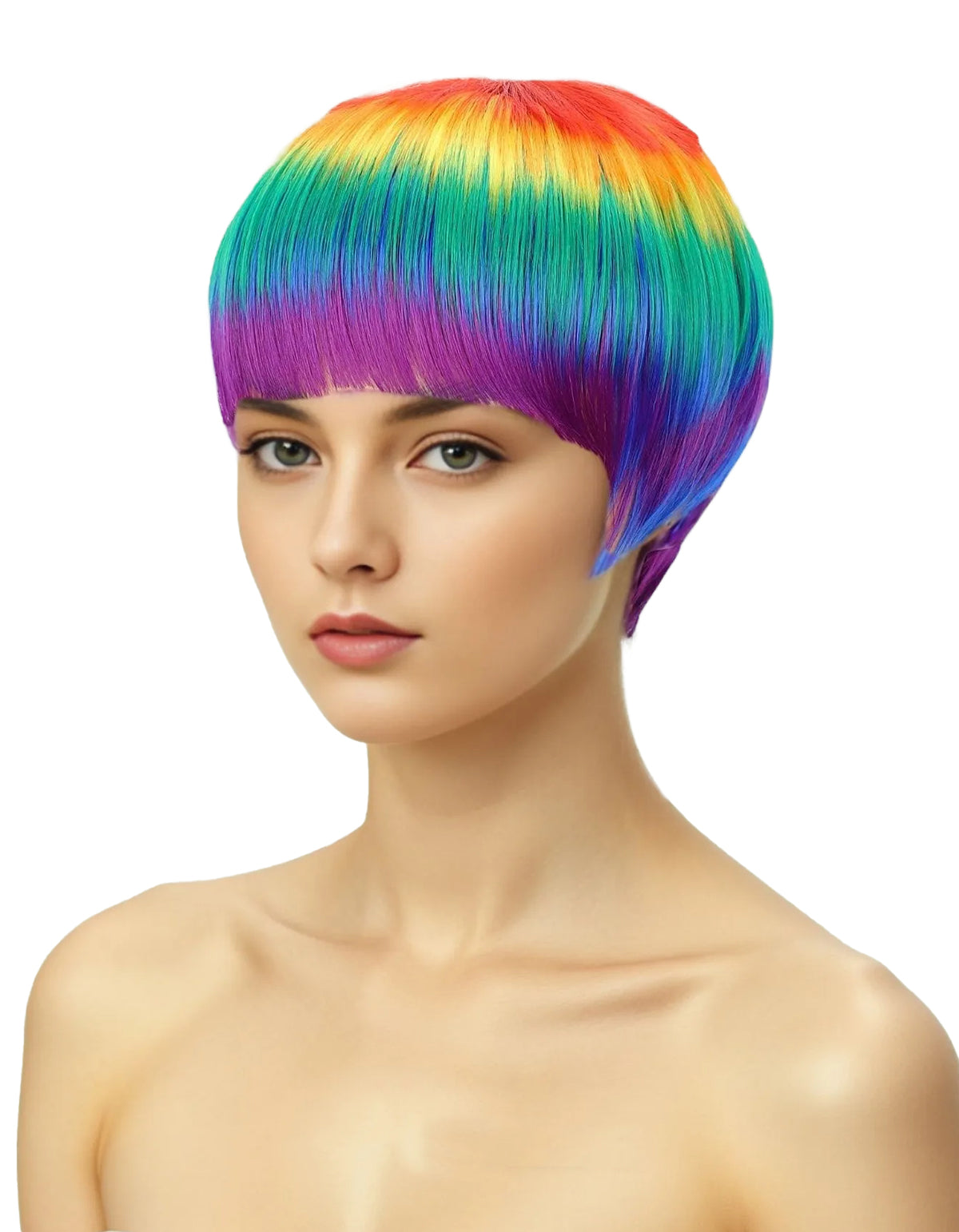Women's Short Rainbow Color Wig, Resistant Fiber Wigs for Women Girls Daily Wear Party Cosplay Halloween Costume Music Festival Pride Month