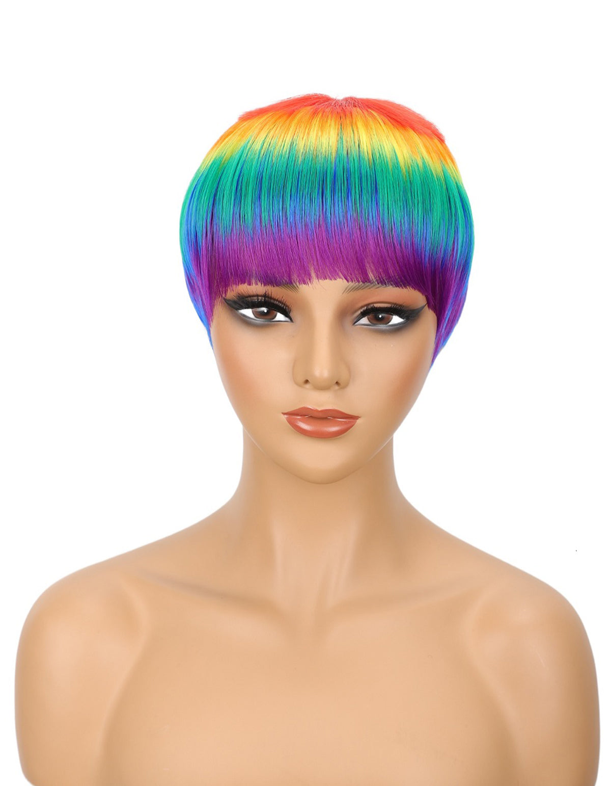 Women's Short Rainbow Color Wig, Resistant Fiber Wigs for Women Girls Daily Wear Party Cosplay Halloween Costume Music Festival Pride Month
