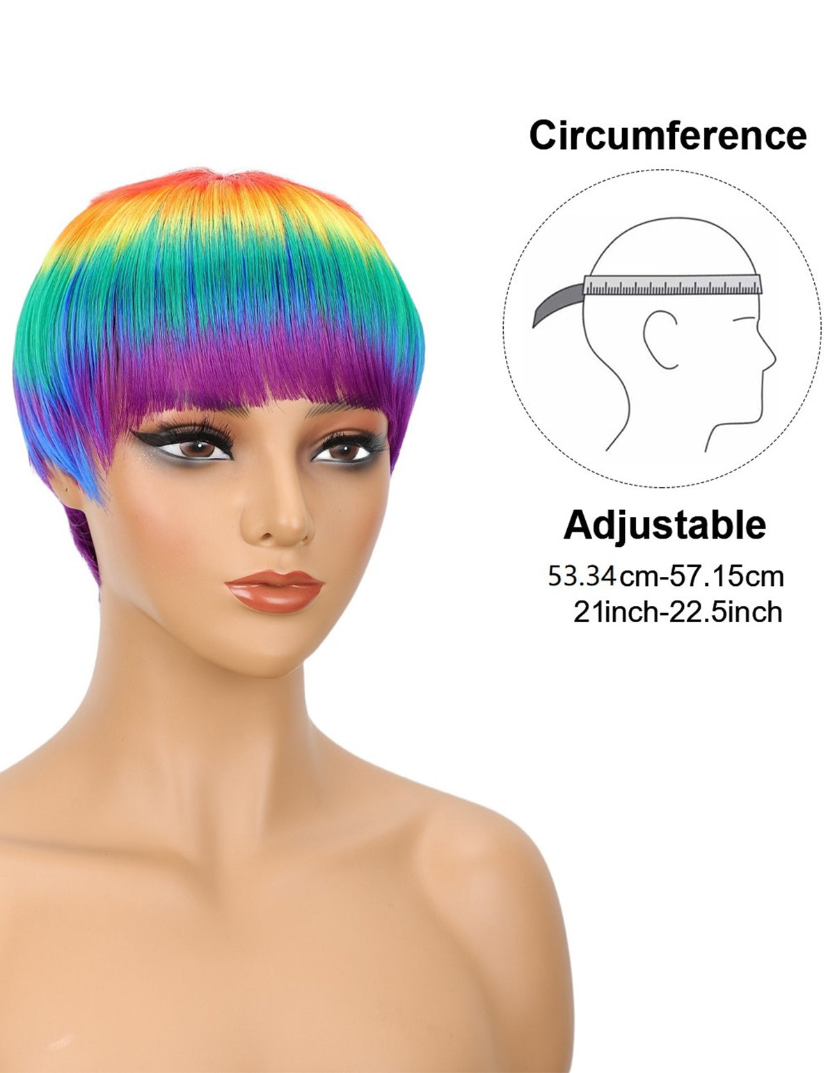 Women's Short Rainbow Color Wig, Resistant Fiber Wigs for Women Girls Daily Wear Party Cosplay Halloween Costume Music Festival Pride Month