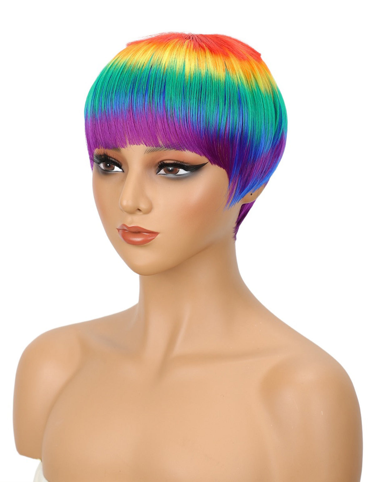 Women's Short Rainbow Color Wig, Resistant Fiber Wigs for Women Girls Daily Wear Party Cosplay Halloween Costume Music Festival Pride Month