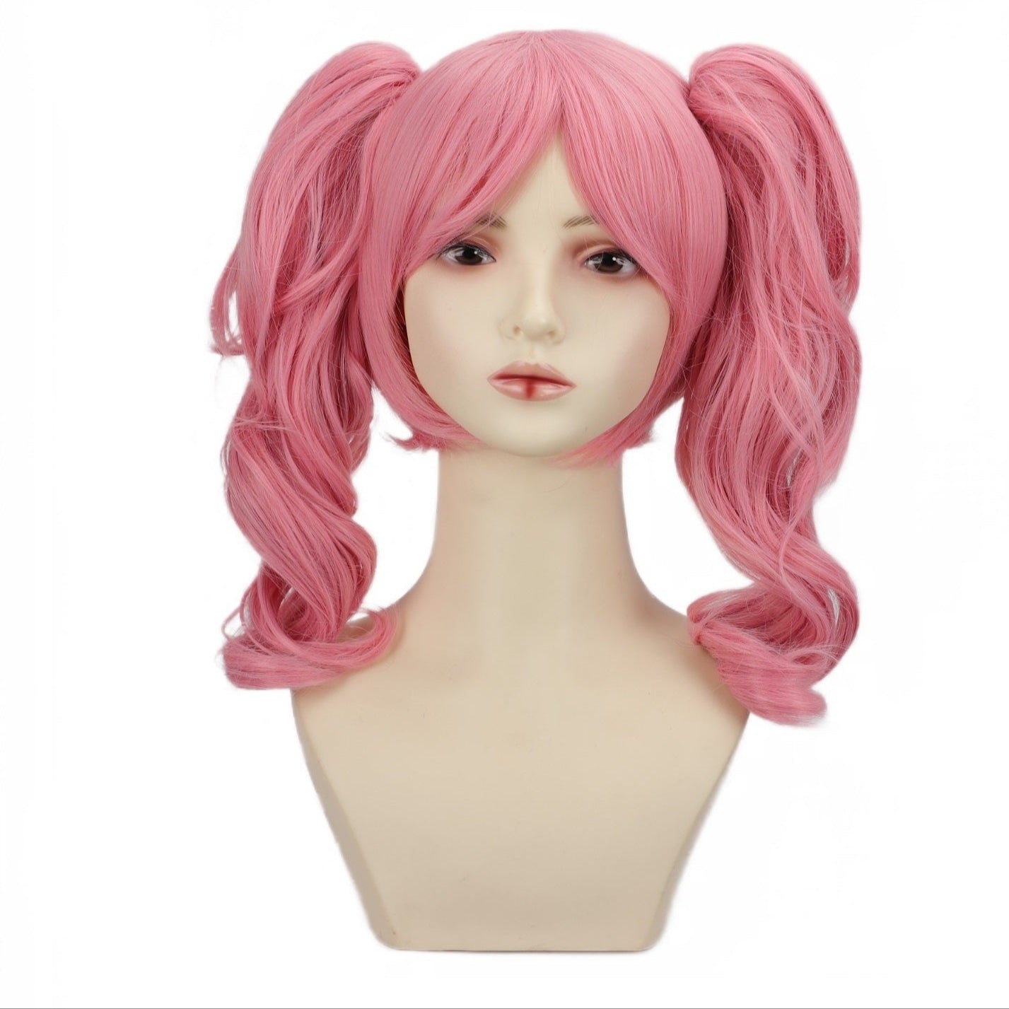 Chic Anime-Inspired Cosplay Wig for Women - Heat Resistant, Curly Ponytail with Bangs in Pink, Black, Blue, Blonde, Brown, Red | Perfect for Halloween & Costume Parties, Colorful, Double Clip, Daily Wear
