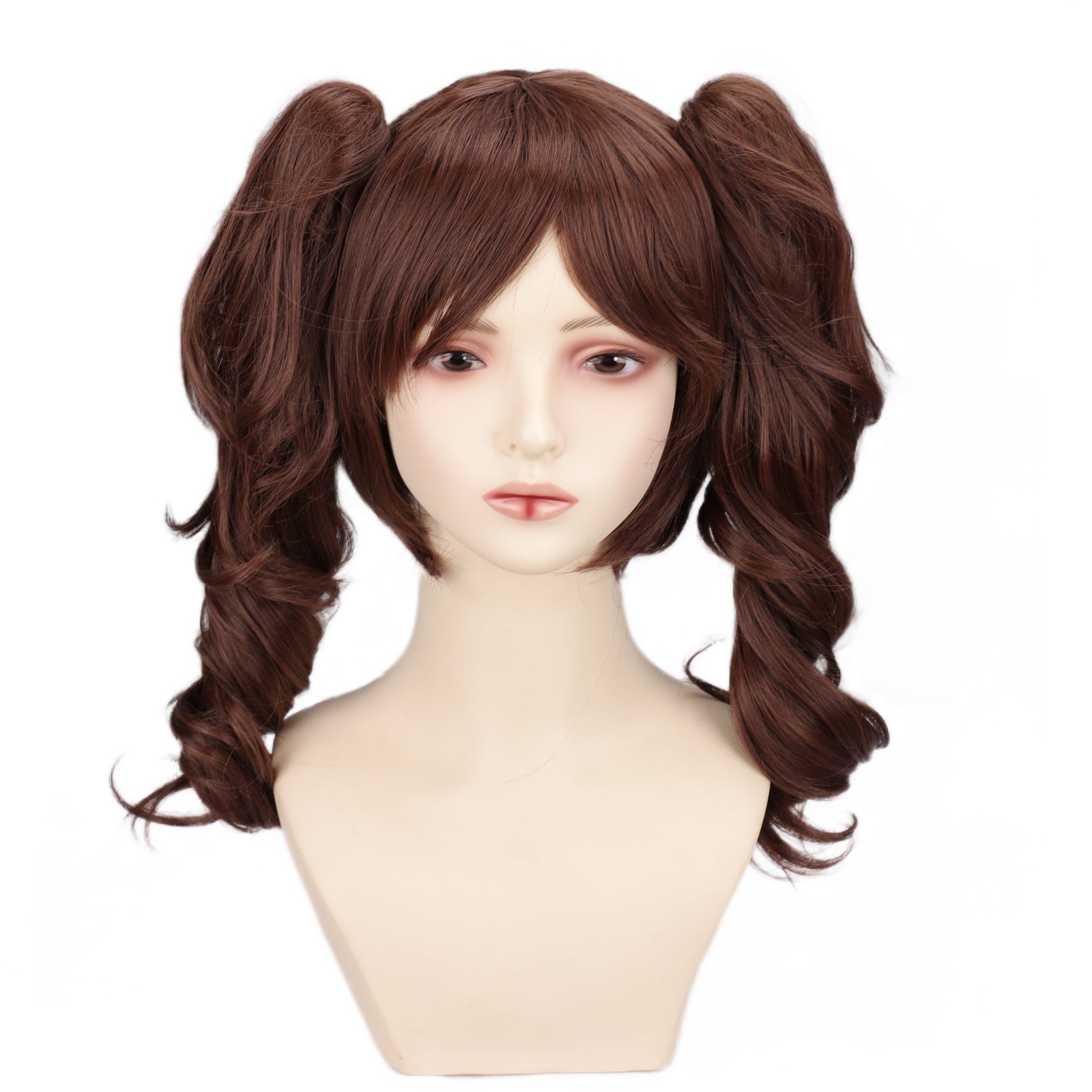 Chic Anime-Inspired Cosplay Wig for Women - Heat Resistant, Curly Ponytail with Bangs in Pink, Black, Blue, Blonde, Brown, Red | Perfect for Halloween & Costume Parties, Colorful, Double Clip, Daily Wear