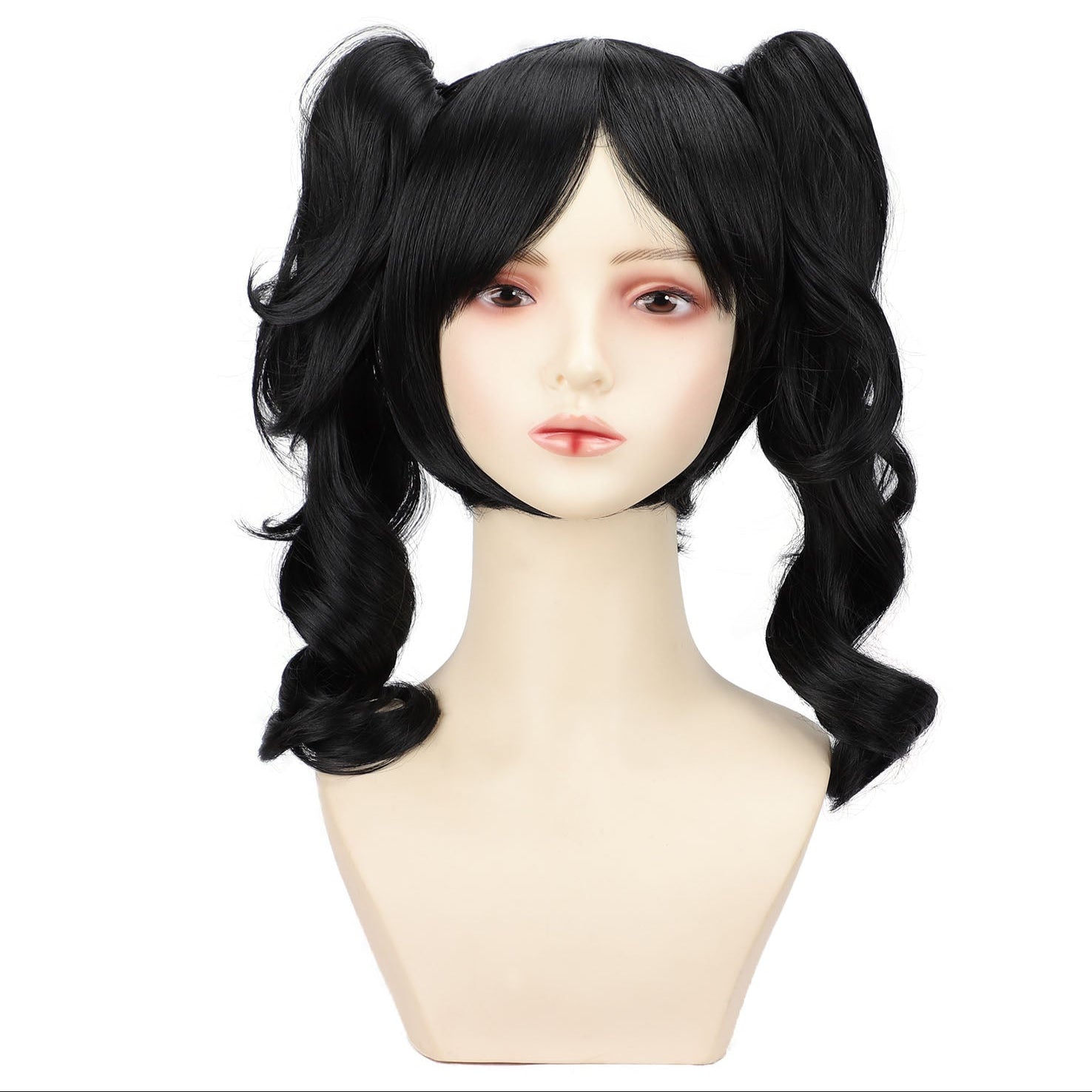Chic Anime-Inspired Cosplay Wig for Women - Heat Resistant, Curly Ponytail with Bangs in Pink, Black, Blue, Blonde, Brown, Red | Perfect for Halloween & Costume Parties, Colorful, Double Clip, Daily Wear