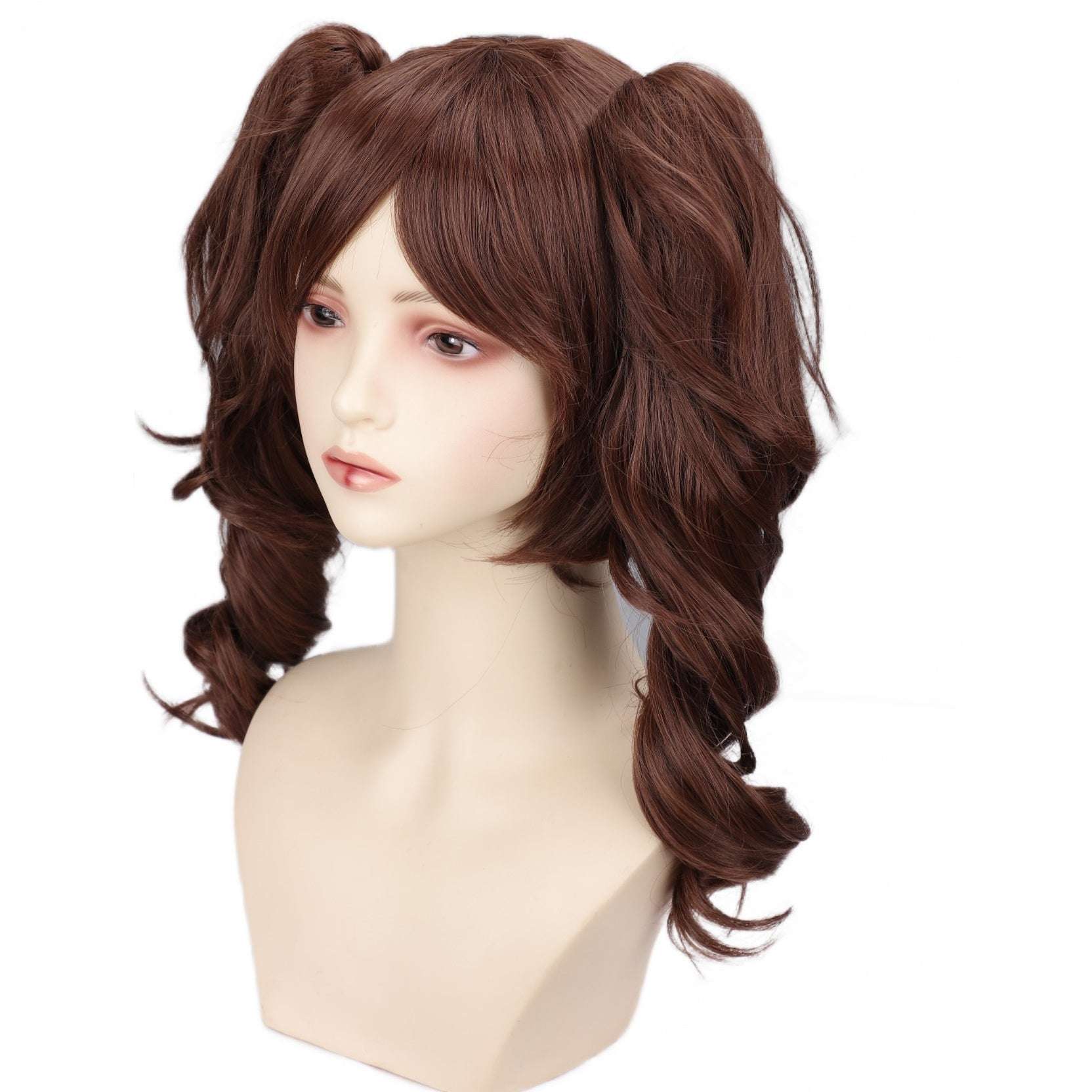 Chic Anime-Inspired Cosplay Wig for Women - Heat Resistant, Curly Ponytail with Bangs in Pink, Black, Blue, Blonde, Brown, Red | Perfect for Halloween & Costume Parties, Colorful, Double Clip, Daily Wear
