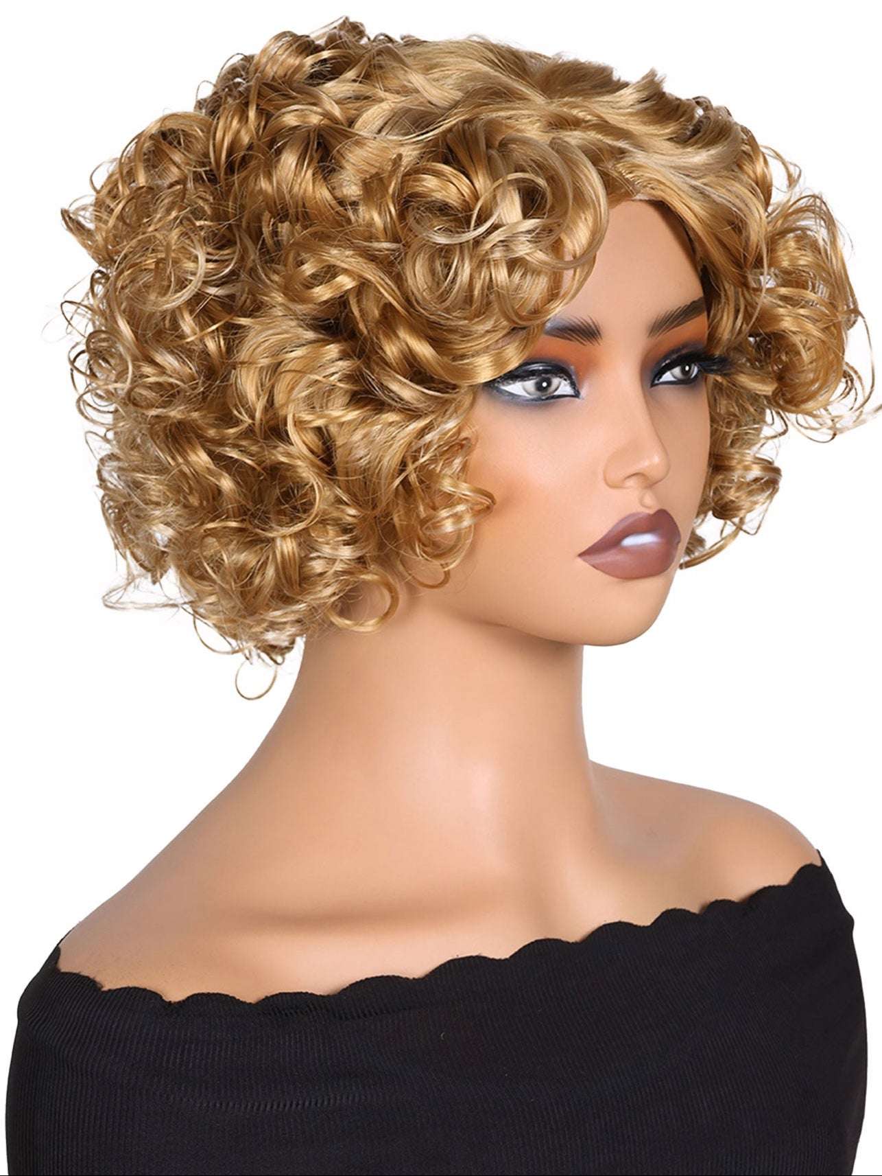 TOPHR Hair Blonde Curly WigRetail Heat-Resistant Synthetic Fiber Wig Curly Wig with Bangs Open Cap Machine Wigs for Women 8Inch Short Afro Wig