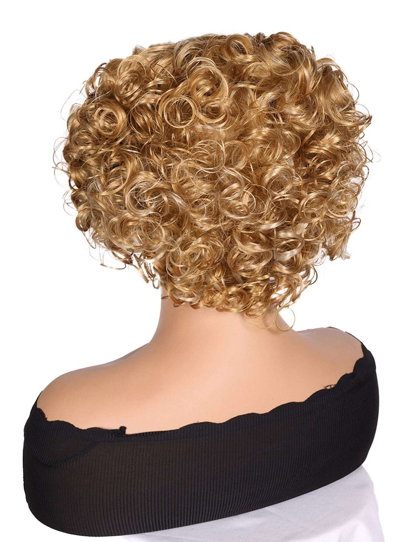 TOPHR Hair Blonde Curly WigRetail Heat-Resistant Synthetic Fiber Wig Curly Wig with Bangs Open Cap Machine Wigs for Women 8Inch Short Afro Wig
