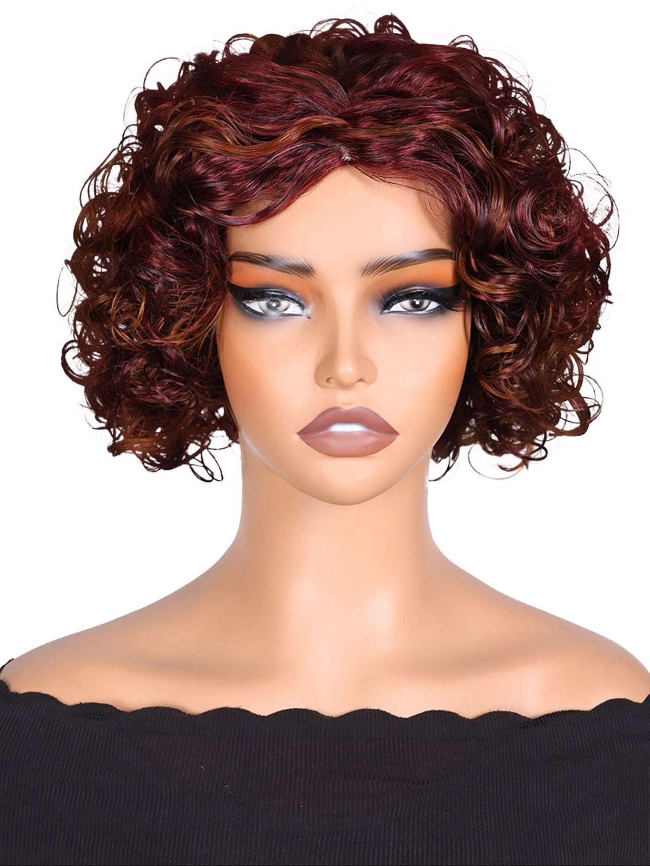 TOPHR Hair Blonde Curly WigRetail Heat-Resistant Synthetic Fiber Wig Curly Wig with Bangs Open Cap Machine Wigs for Women 8Inch Short Afro Wig