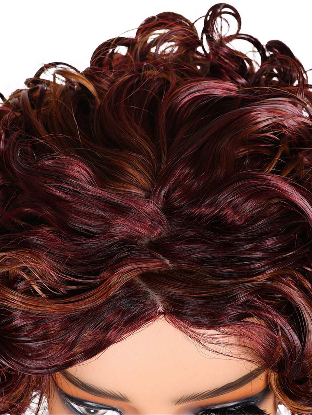 TOPHR Hair Blonde Curly WigRetail Heat-Resistant Synthetic Fiber Wig Curly Wig with Bangs Open Cap Machine Wigs for Women 8Inch Short Afro Wig