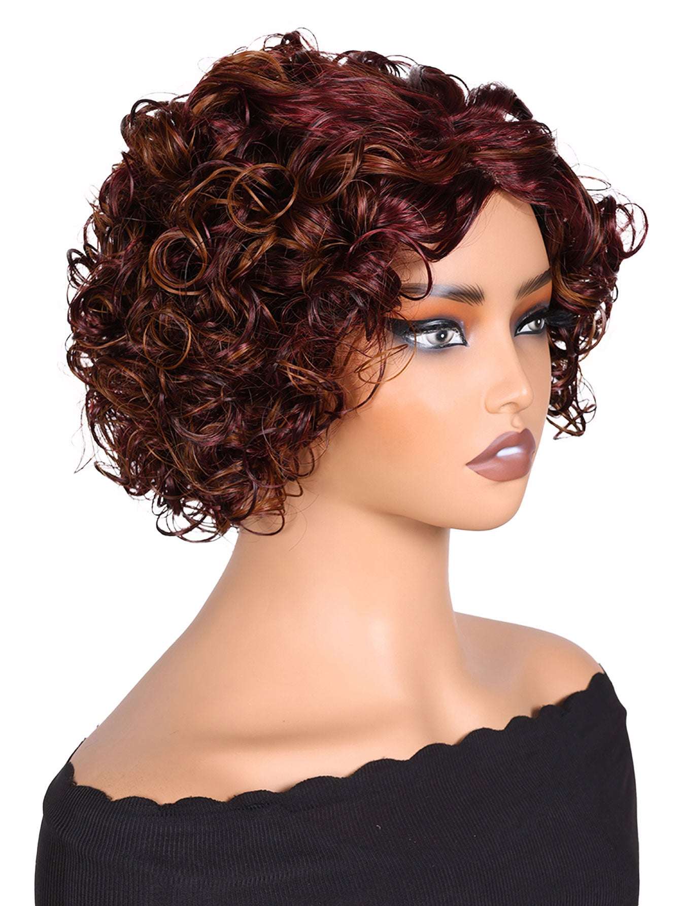 TOPHR Hair Blonde Curly WigRetail Heat-Resistant Synthetic Fiber Wig Curly Wig with Bangs Open Cap Machine Wigs for Women 8Inch Short Afro Wig