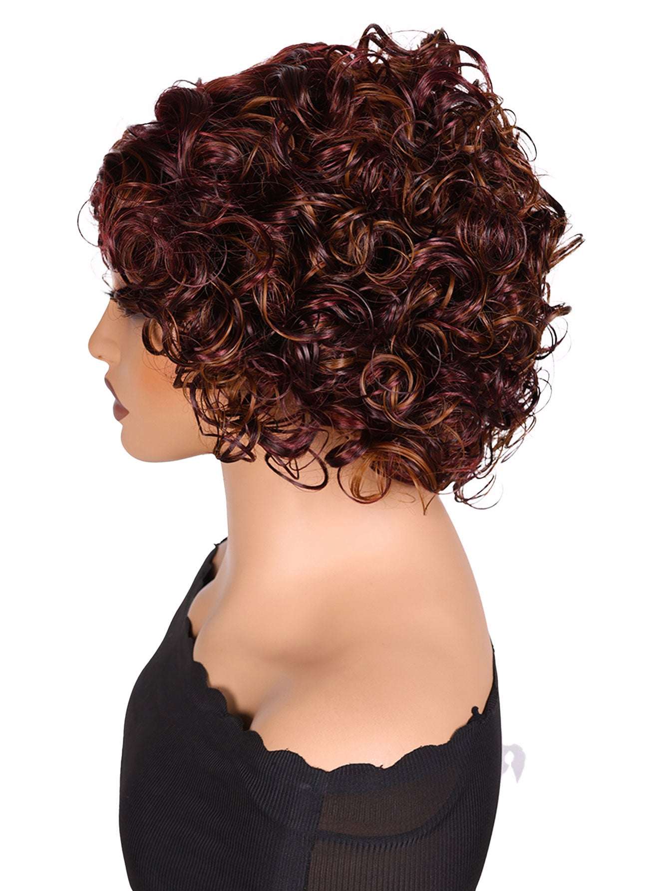 TOPHR Hair Blonde Curly WigRetail Heat-Resistant Synthetic Fiber Wig Curly Wig with Bangs Open Cap Machine Wigs for Women 8Inch Short Afro Wig