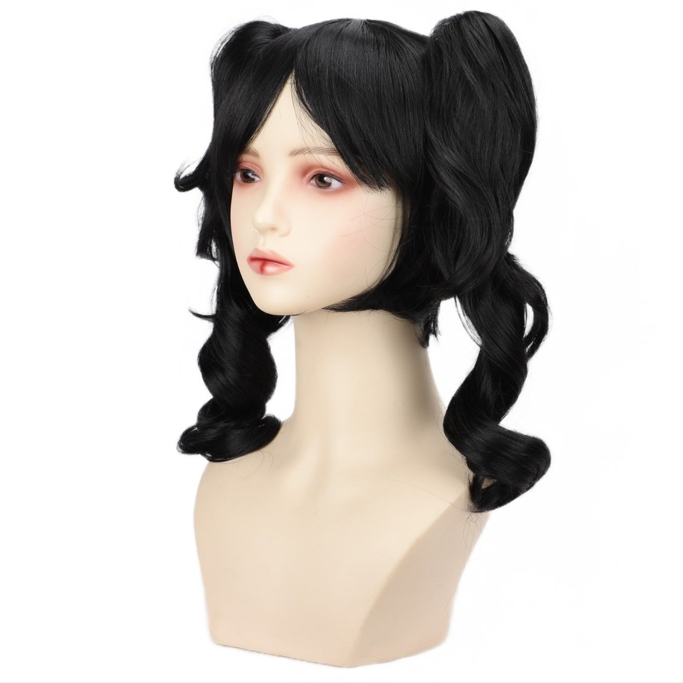 Chic Anime-Inspired Cosplay Wig for Women - Heat Resistant, Curly Ponytail with Bangs in Pink, Black, Blue, Blonde, Brown, Red | Perfect for Halloween & Costume Parties, Colorful, Double Clip, Daily Wear