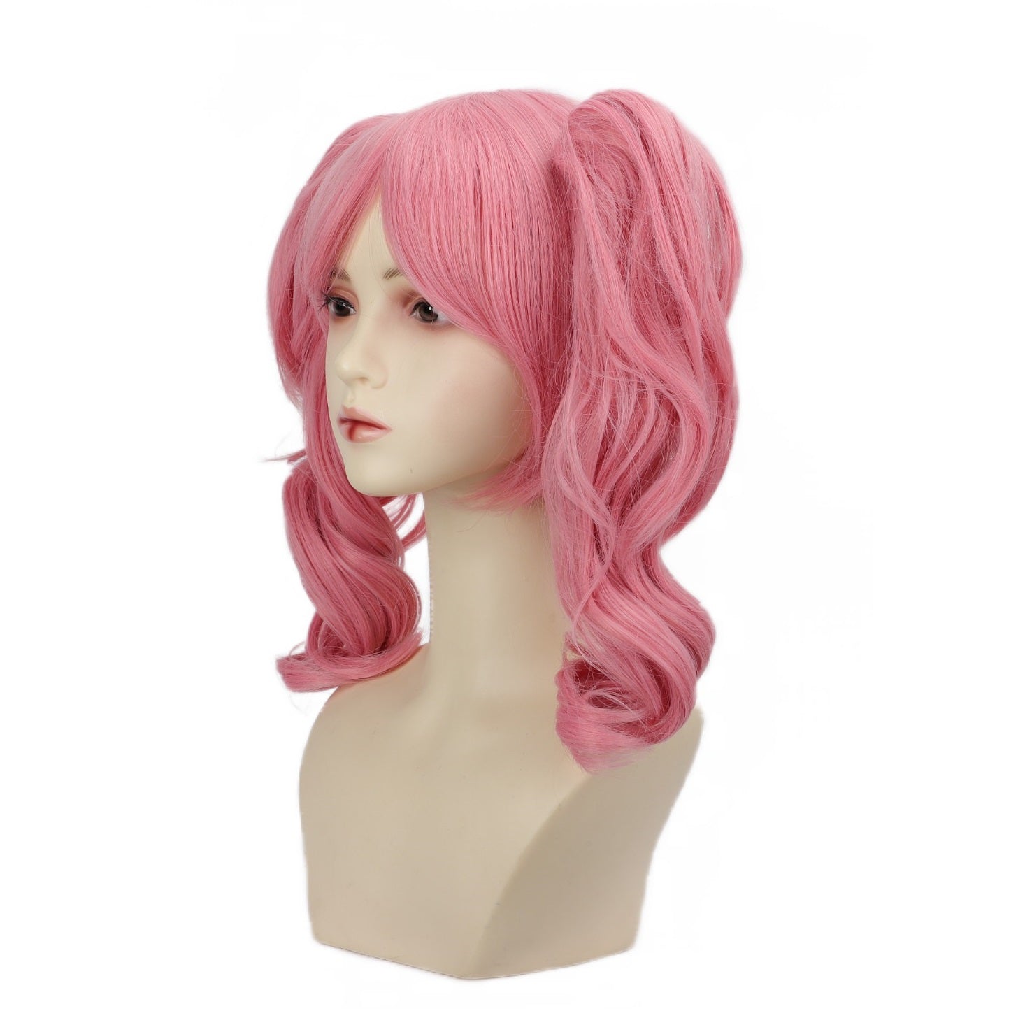 Chic Anime-Inspired Cosplay Wig for Women - Heat Resistant, Curly Ponytail with Bangs in Pink, Black, Blue, Blonde, Brown, Red | Perfect for Halloween & Costume Parties, Colorful, Double Clip, Daily Wear