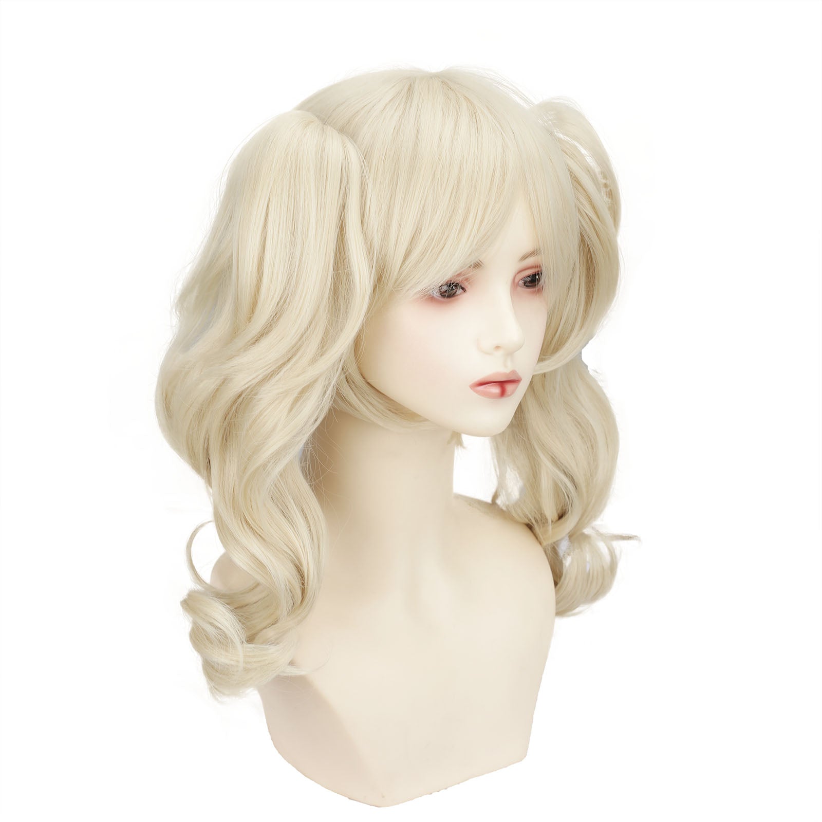 Chic Anime-Inspired Cosplay Wig for Women - Heat Resistant, Curly Ponytail with Bangs in Pink, Black, Blue, Blonde, Brown, Red | Perfect for Halloween & Costume Parties, Colorful, Double Clip, Daily Wear