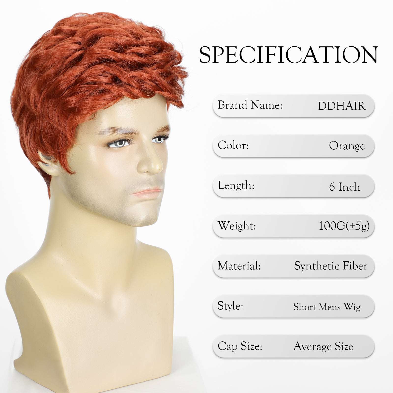 Men's Heat-Resistant Synthetic Wig – Short Natural Look, Curling Iron Safe