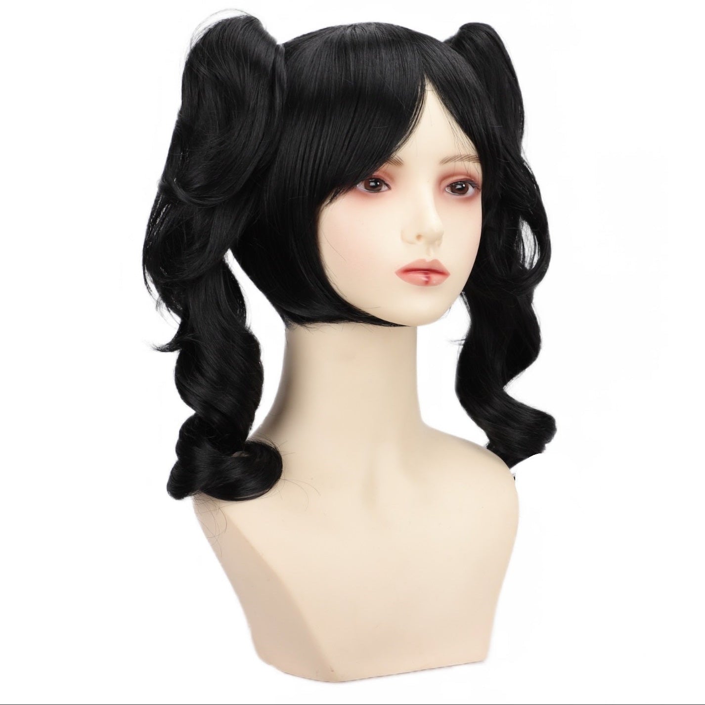 Chic Anime-Inspired Cosplay Wig for Women - Heat Resistant, Curly Ponytail with Bangs in Pink, Black, Blue, Blonde, Brown, Red | Perfect for Halloween & Costume Parties, Colorful, Double Clip, Daily Wear