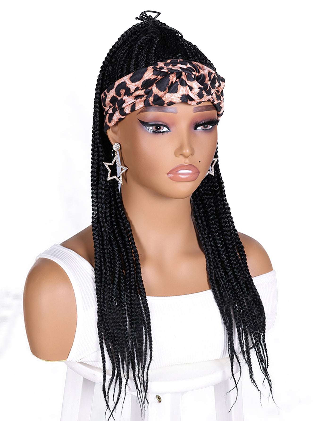 Women's Basic Woven Wig with Leopard Print Headband, 100% Normal Temperature Fiber, Straight Hair, Rose Net Cap, 130% Density, Synthetic Braided Wig Suitable for All Users