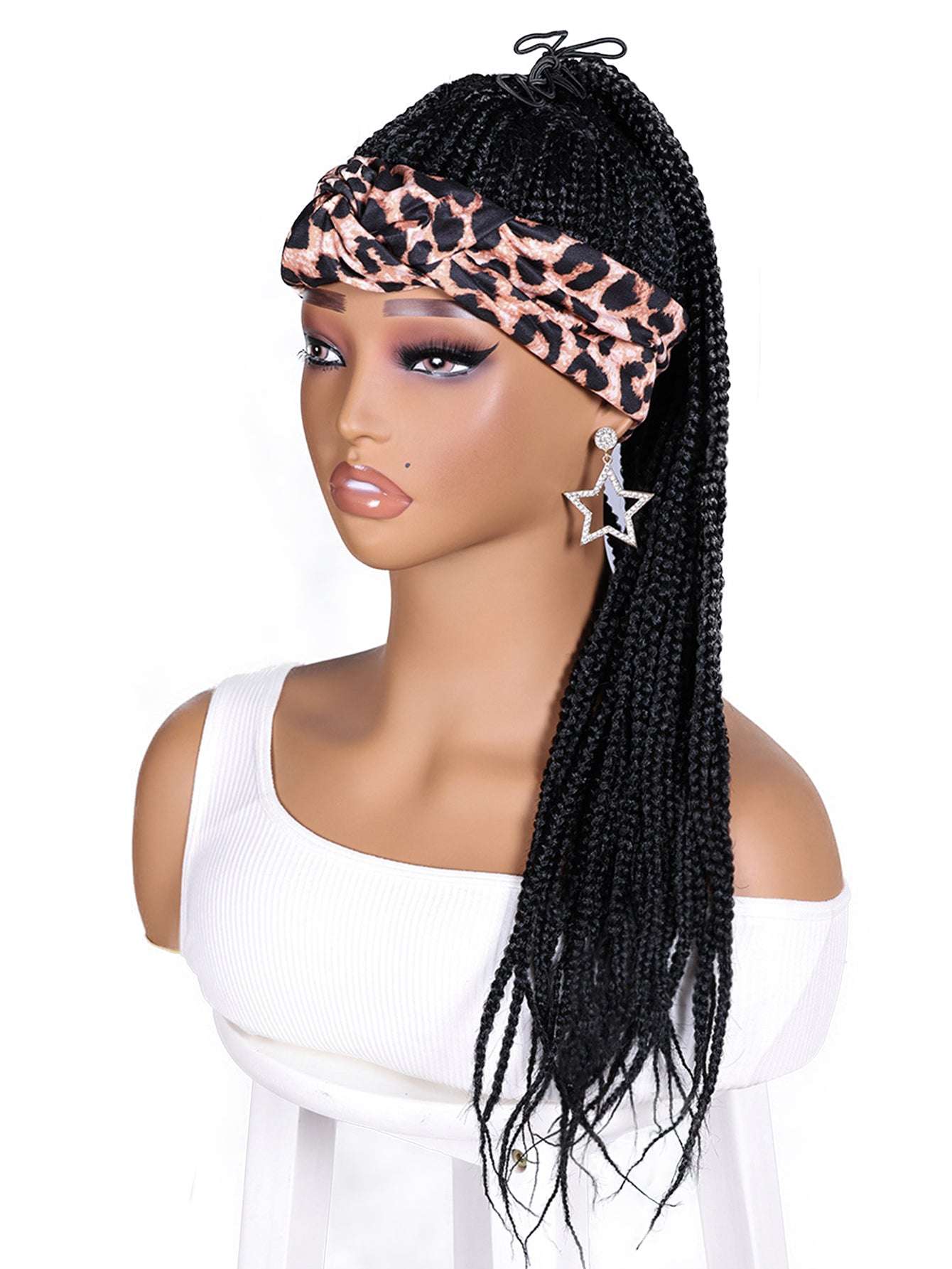 Women's Basic Woven Wig with Leopard Print Headband, 100% Normal Temperature Fiber, Straight Hair, Rose Net Cap, 130% Density, Synthetic Braided Wig Suitable for All Users