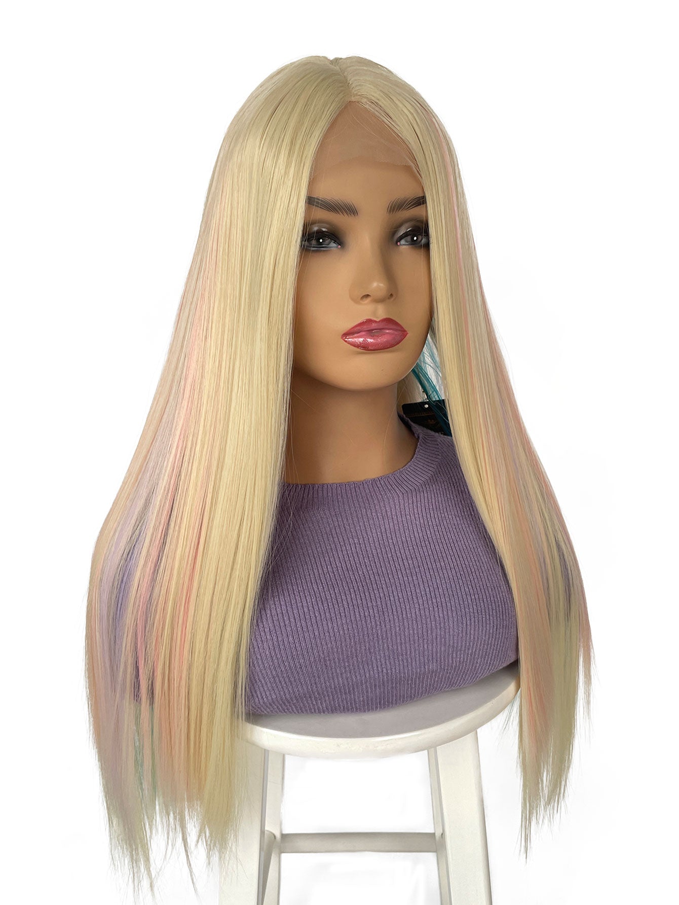 Rainbow Long Straight Wigs, Ladies Fashion Cosplay Costume Hair Anime Full Wavy Party Wig, Easy to Use Fine Workmanship