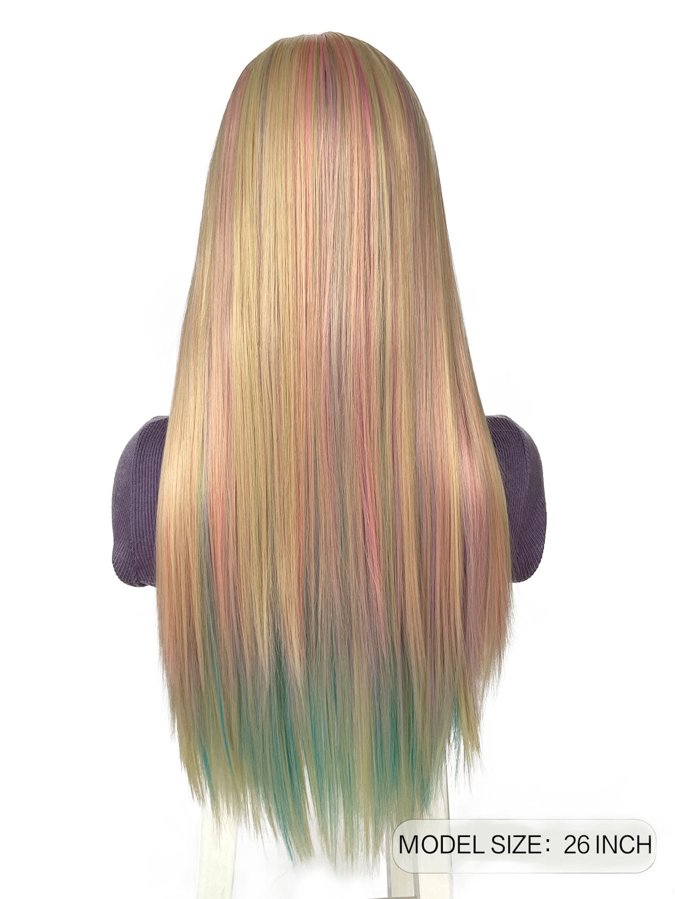 Rainbow Long Straight Wigs, Ladies Fashion Cosplay Costume Hair Anime Full Wavy Party Wig, Easy to Use Fine Workmanship