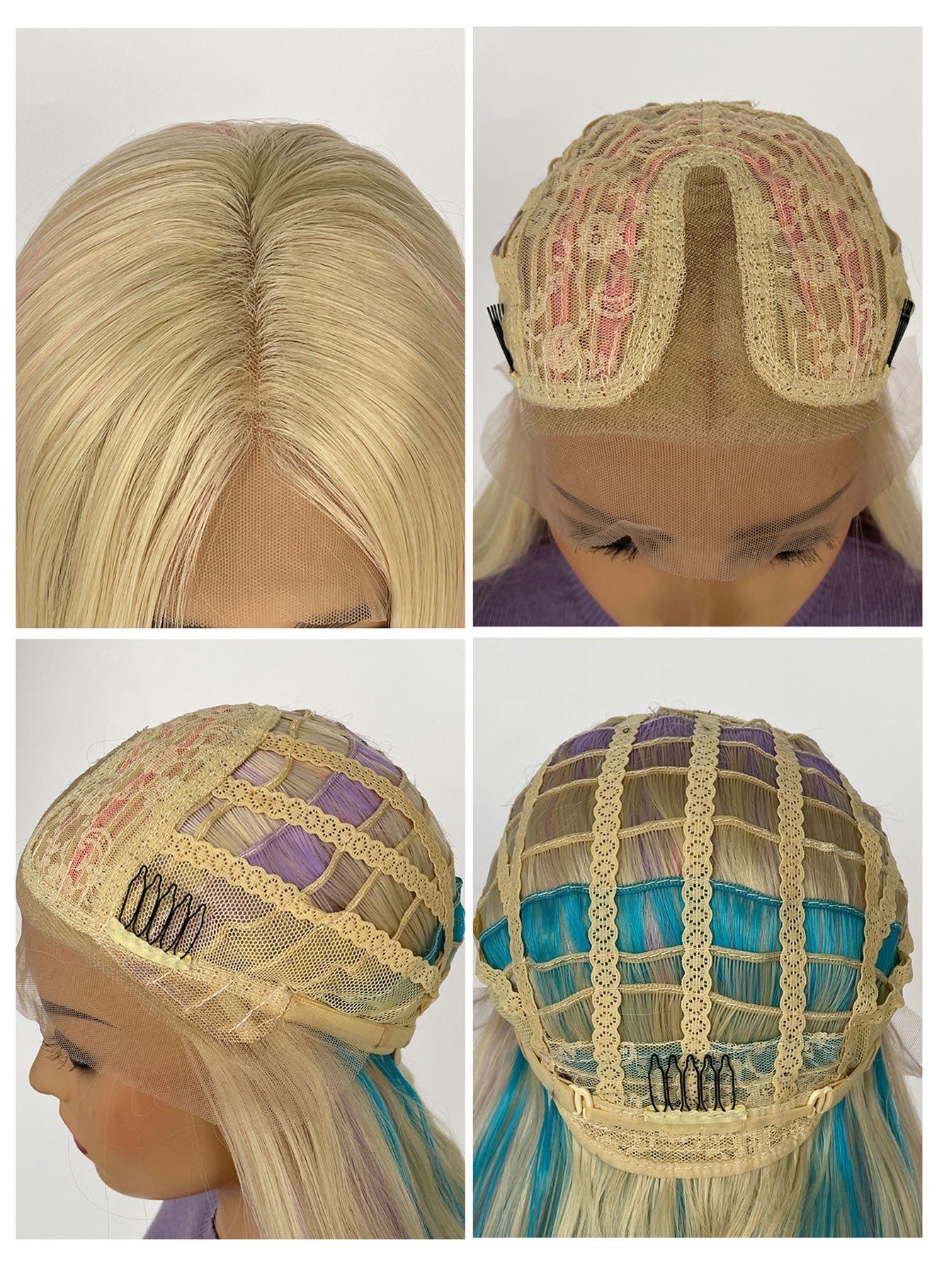 Rainbow Long Straight Wigs, Ladies Fashion Cosplay Costume Hair Anime Full Wavy Party Wig, Easy to Use Fine Workmanship