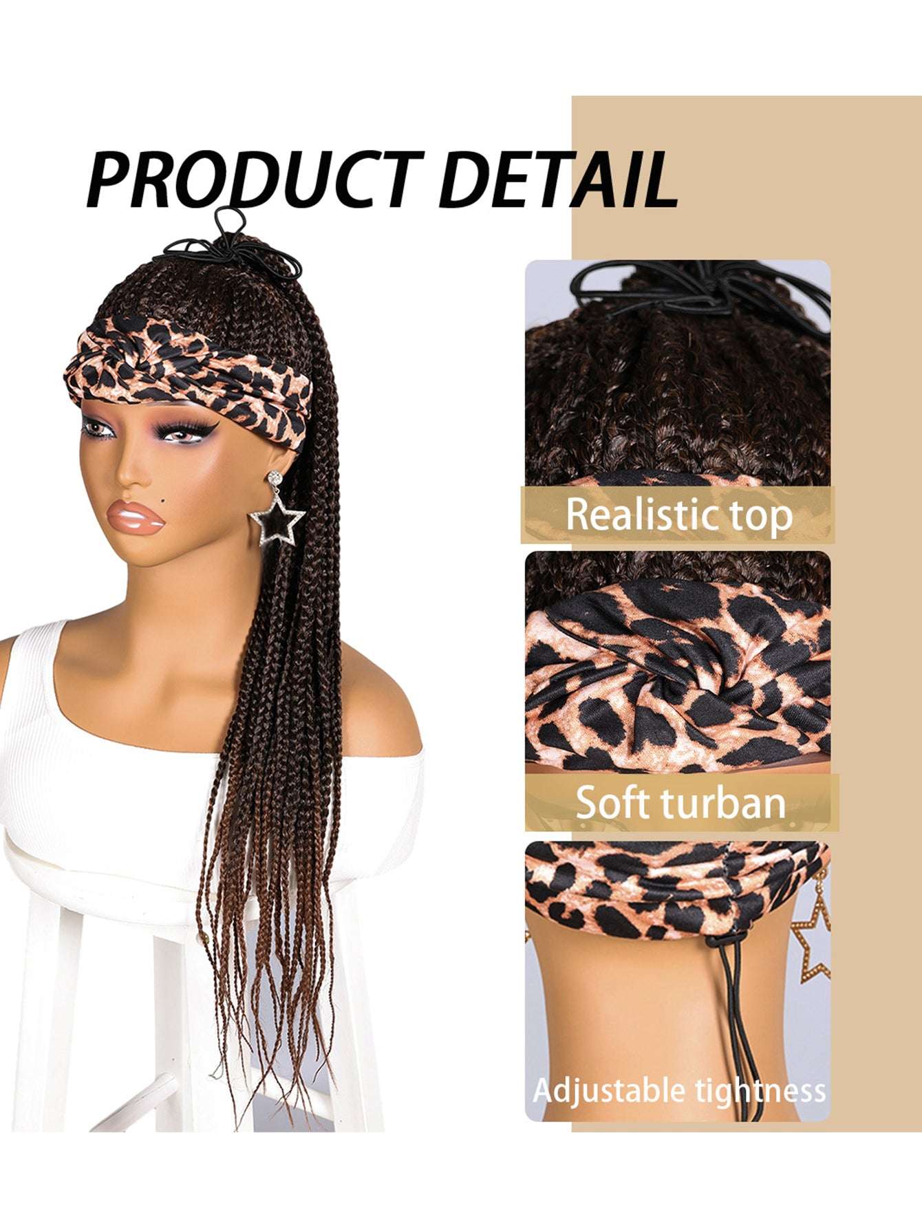 Women's Basic Woven Wig with Leopard Print Headband, 100% Normal Temperature Fiber, Straight Hair, Rose Net Cap, 130% Density, Synthetic Braided Wig Suitable for All Users