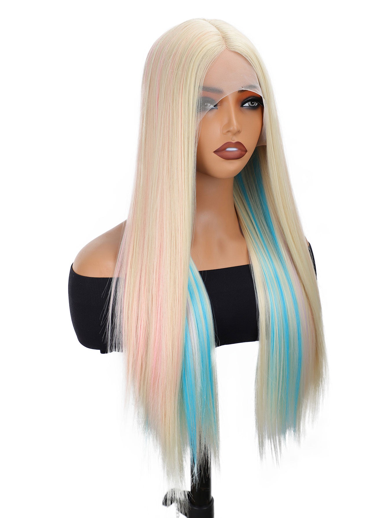 Rainbow Long Straight Wigs, Ladies Fashion Cosplay Costume Hair Anime Full Wavy Party Wig, Easy to Use Fine Workmanship