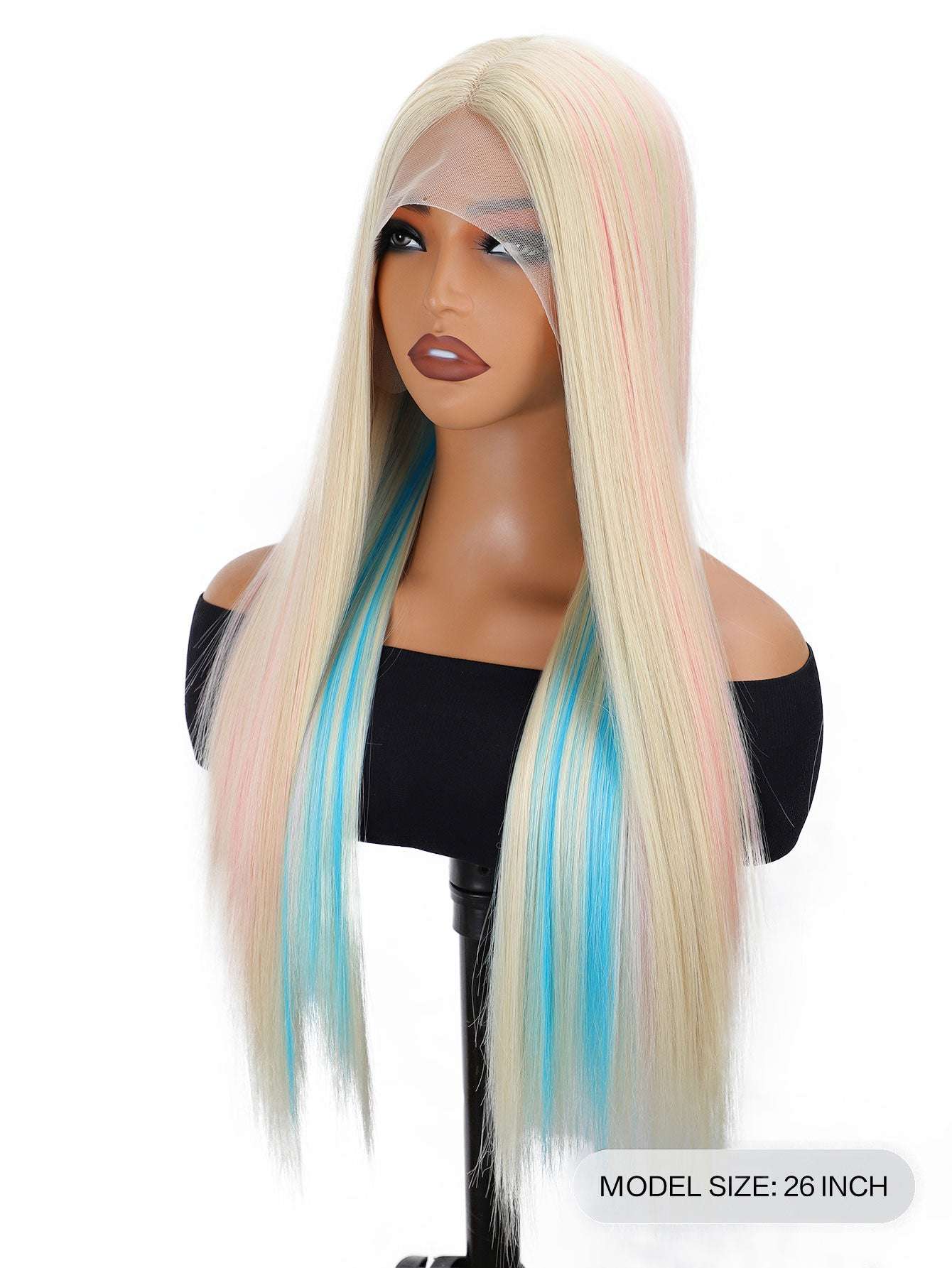 Rainbow Long Straight Wigs, Ladies Fashion Cosplay Costume Hair Anime Full Wavy Party Wig, Easy to Use Fine Workmanship