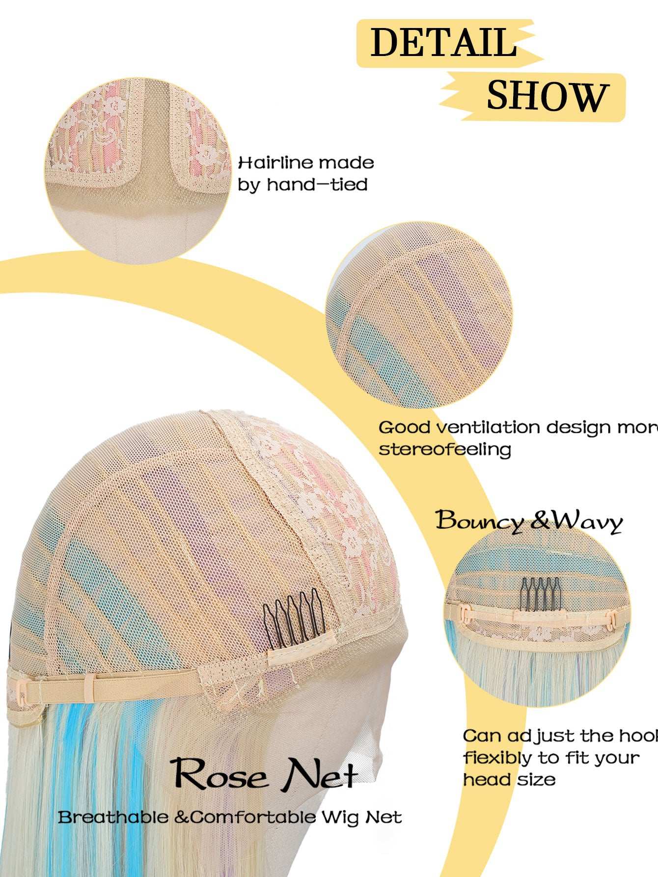 Rainbow Long Straight Wigs, Ladies Fashion Cosplay Costume Hair Anime Full Wavy Party Wig, Easy to Use Fine Workmanship