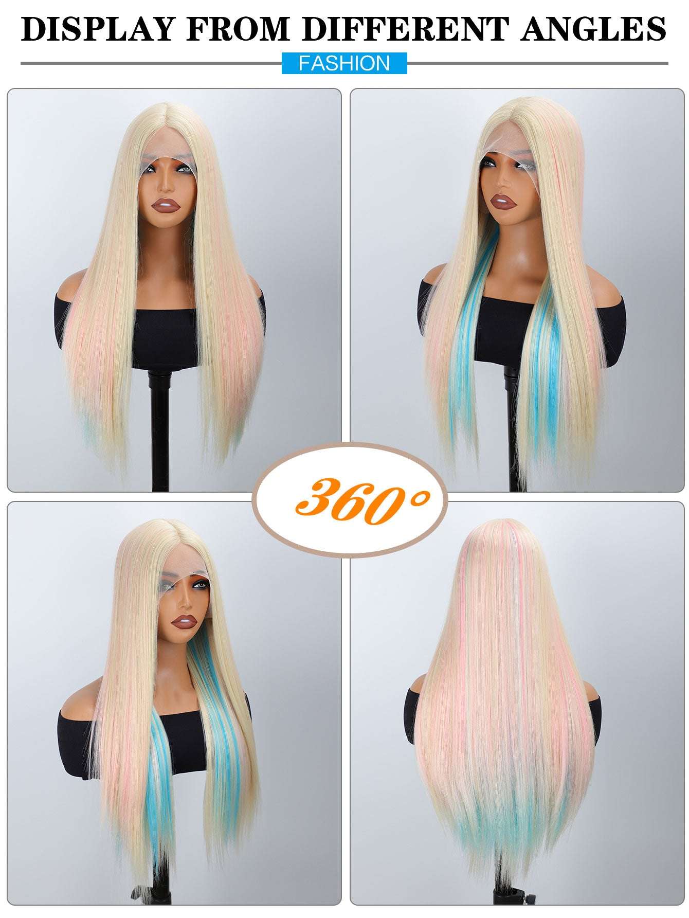 Rainbow Long Straight Wigs, Ladies Fashion Cosplay Costume Hair Anime Full Wavy Party Wig, Easy to Use Fine Workmanship