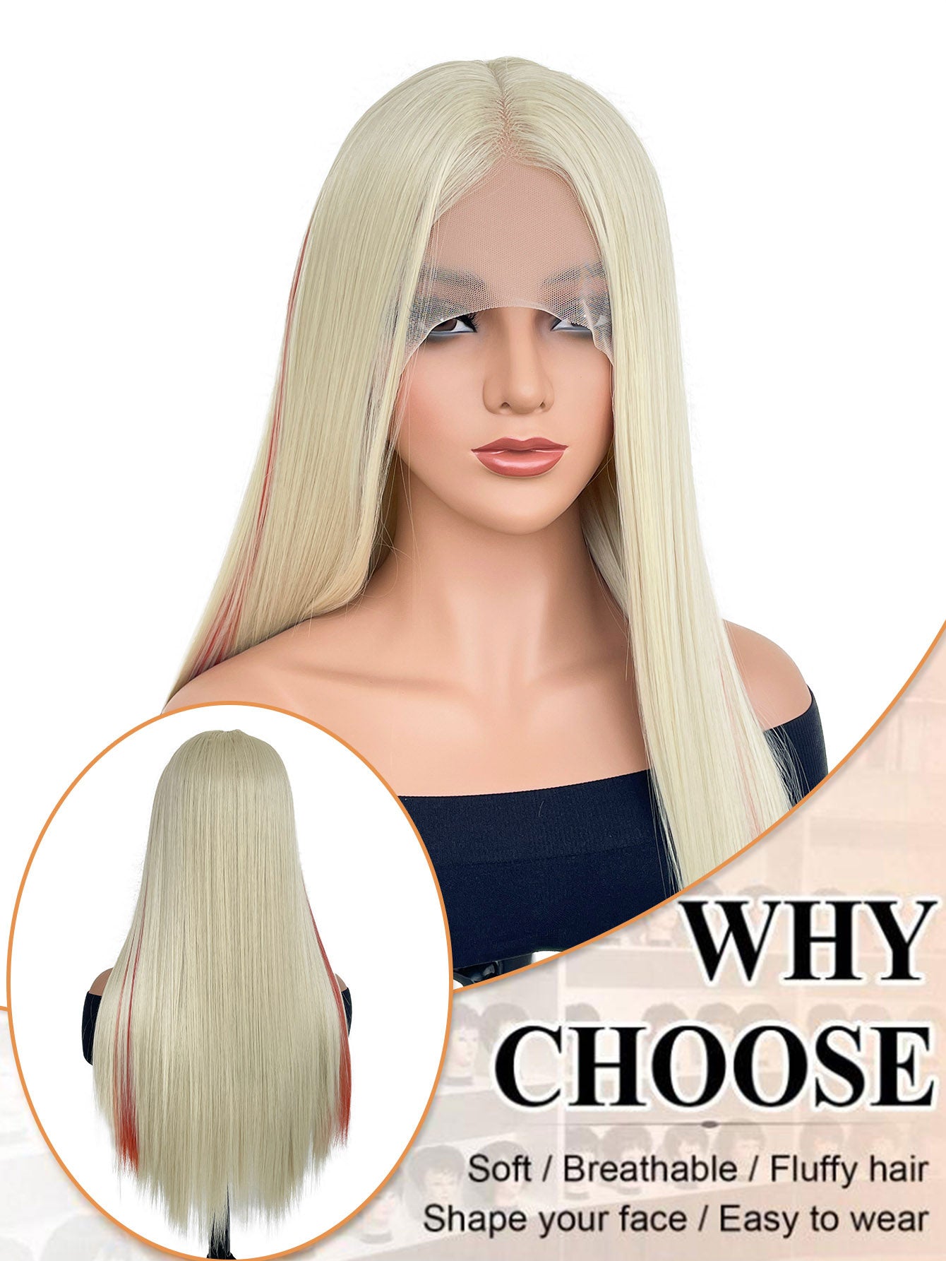 Rainbow Long Straight Wigs, Ladies Fashion Cosplay Costume Hair Anime Full Wavy Party Wig, Easy to Use Fine Workmanship