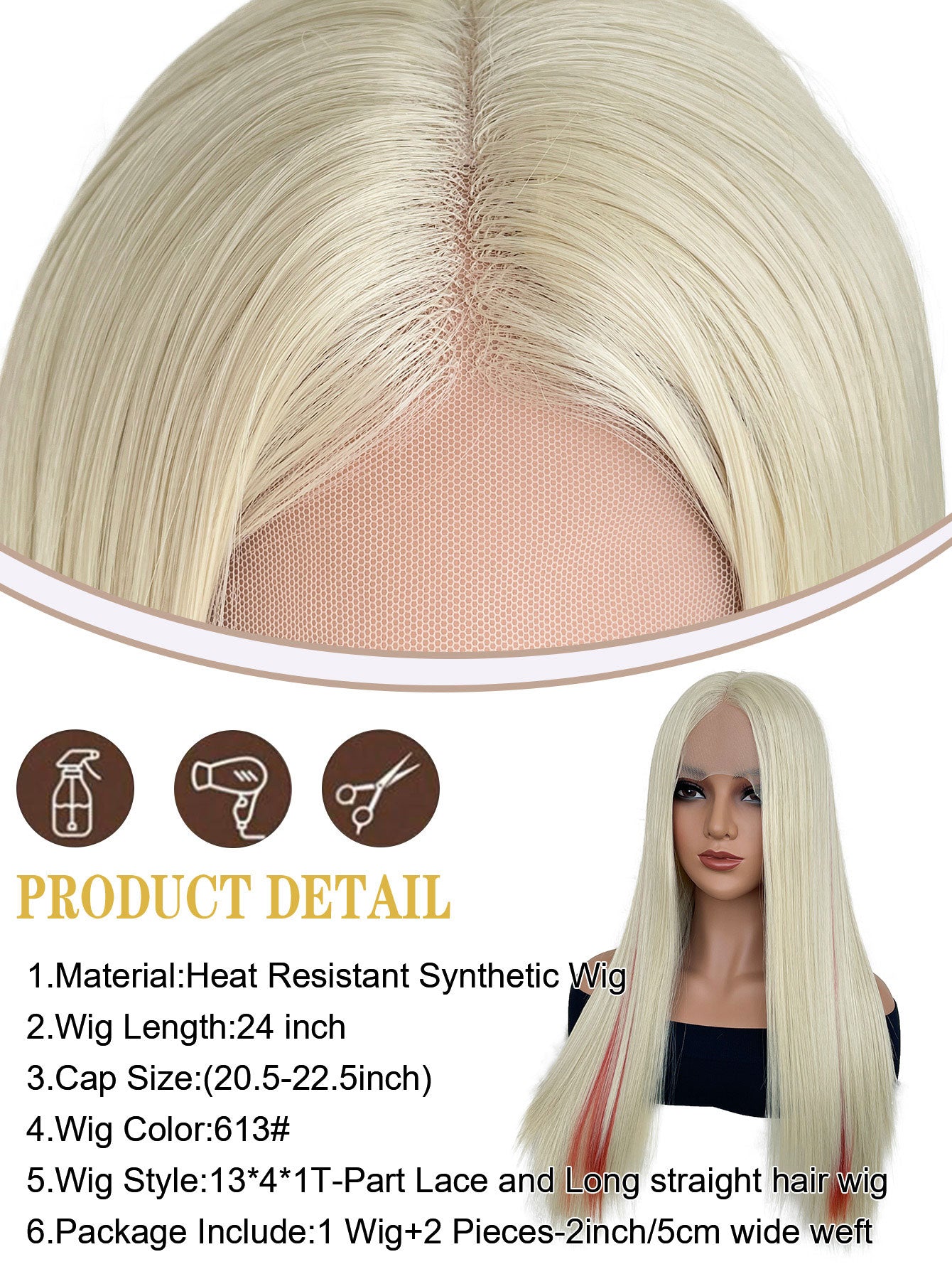 Rainbow Long Straight Wigs, Ladies Fashion Cosplay Costume Hair Anime Full Wavy Party Wig, Easy to Use Fine Workmanship