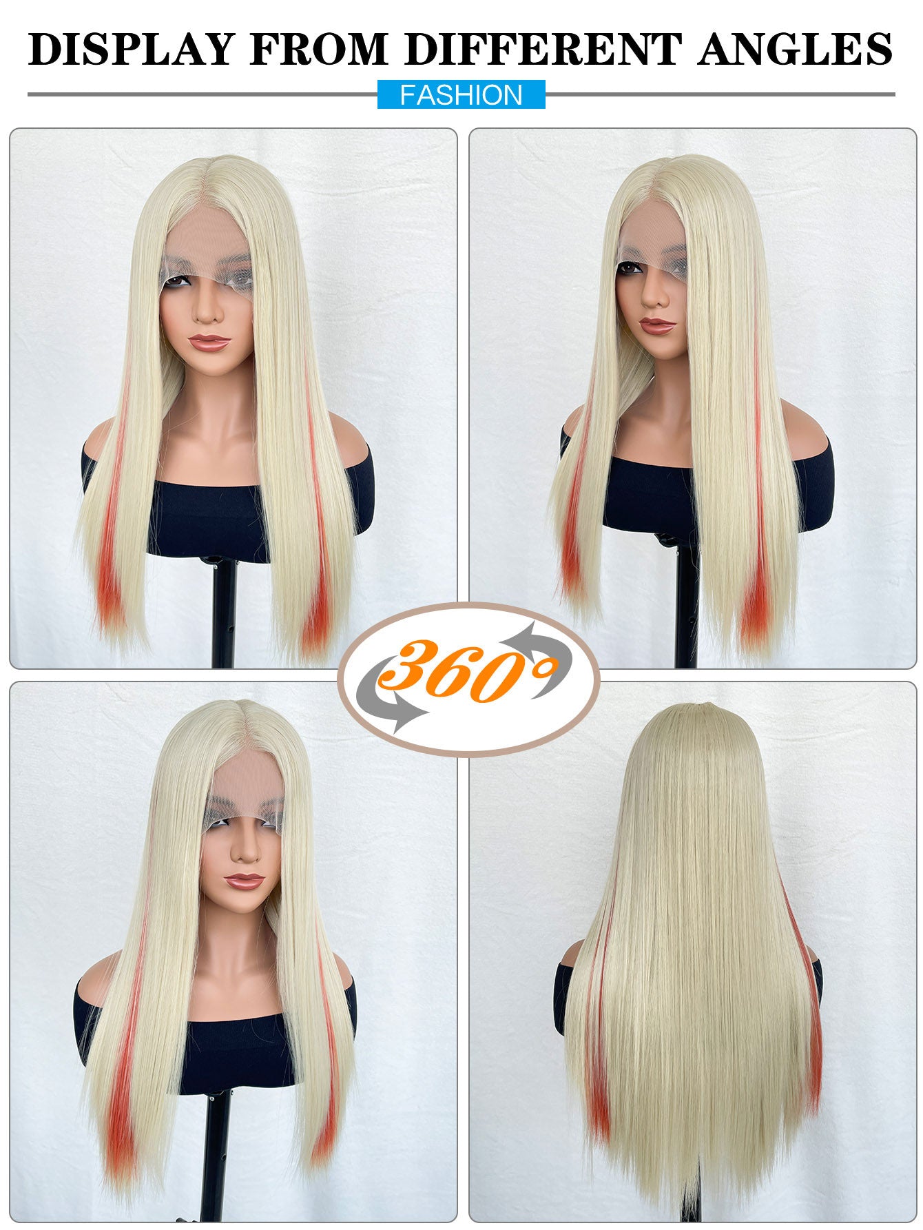 Rainbow Long Straight Wigs, Ladies Fashion Cosplay Costume Hair Anime Full Wavy Party Wig, Easy to Use Fine Workmanship