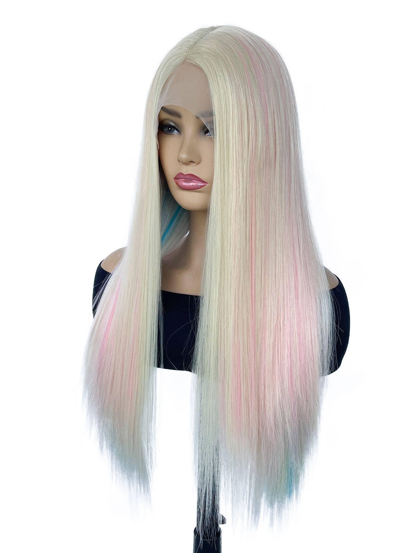 Rainbow Long Straight Wigs, Ladies Fashion Cosplay Costume Hair Anime Full Wavy Party Wig, Easy to Use Fine Workmanship