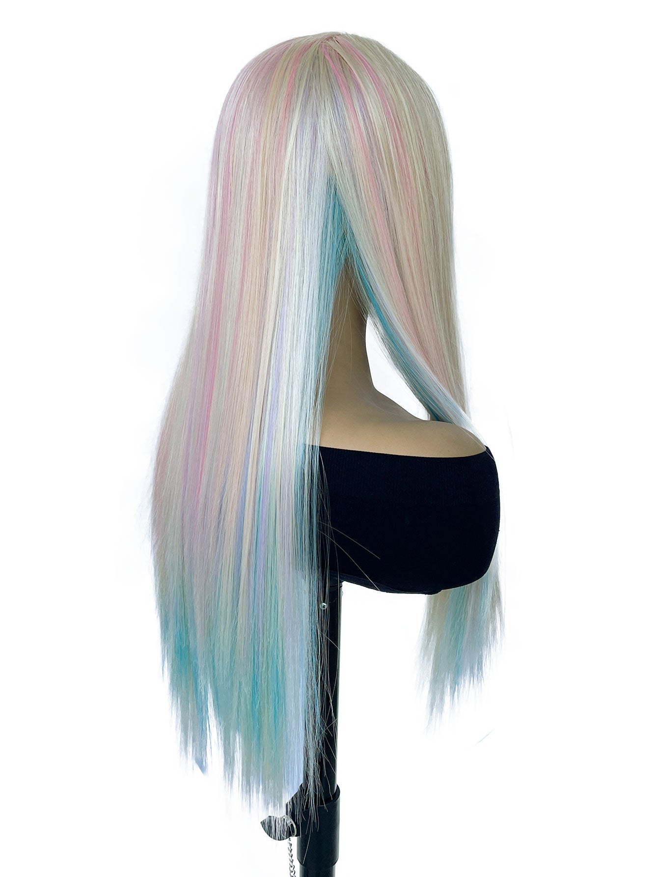 Rainbow Long Straight Wigs, Ladies Fashion Cosplay Costume Hair Anime Full Wavy Party Wig, Easy to Use Fine Workmanship