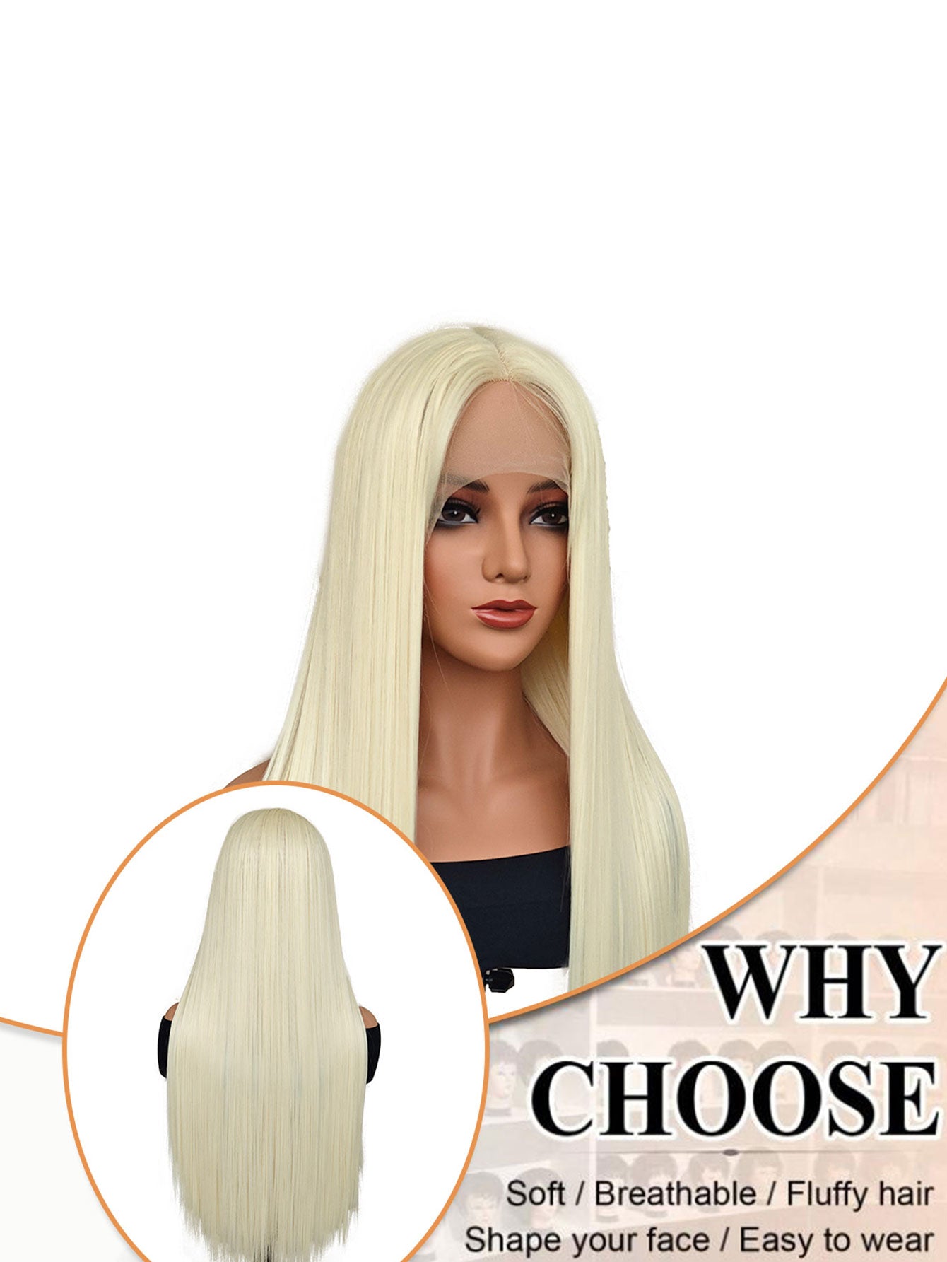 13*4*1T Partial Lace Wig 32-Inch Golden Long Straight Synthetic Wig Suitable For Daily Party And Festival Wear