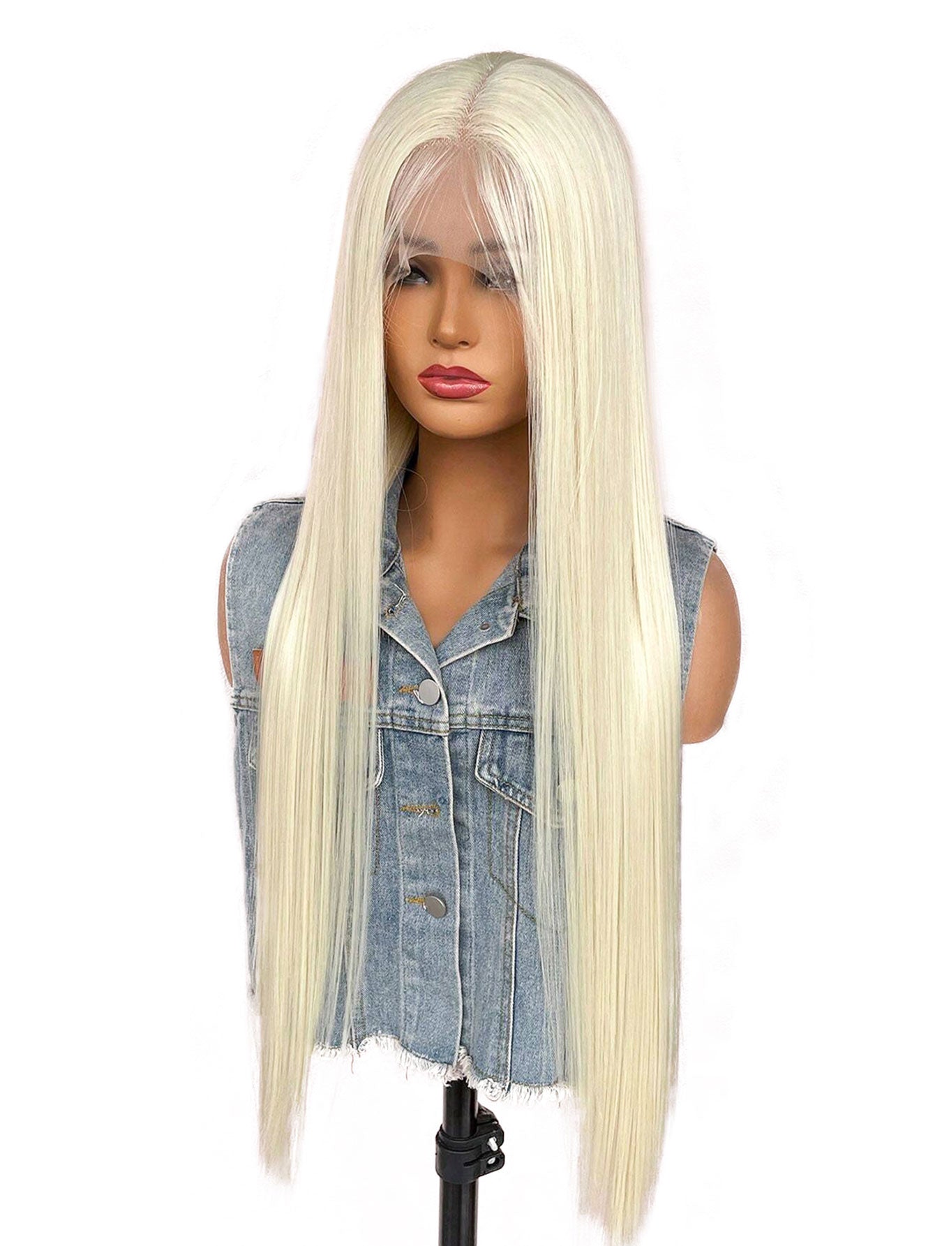 13*4*1T Partial Lace Wig 32-Inch Golden Long Straight Synthetic Wig Suitable For Daily Party And Festival Wear