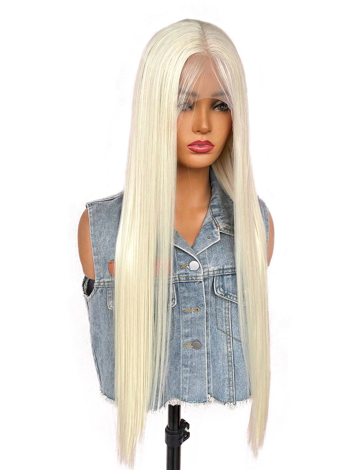 13*4*1T Partial Lace Wig 32-Inch Golden Long Straight Synthetic Wig Suitable For Daily Party And Festival Wear