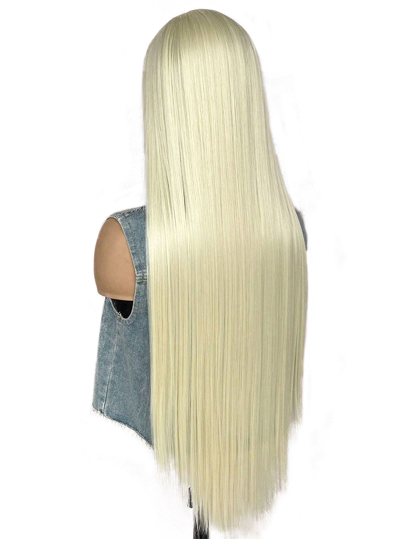 13*4*1T Partial Lace Wig 32-Inch Golden Long Straight Synthetic Wig Suitable For Daily Party And Festival Wear