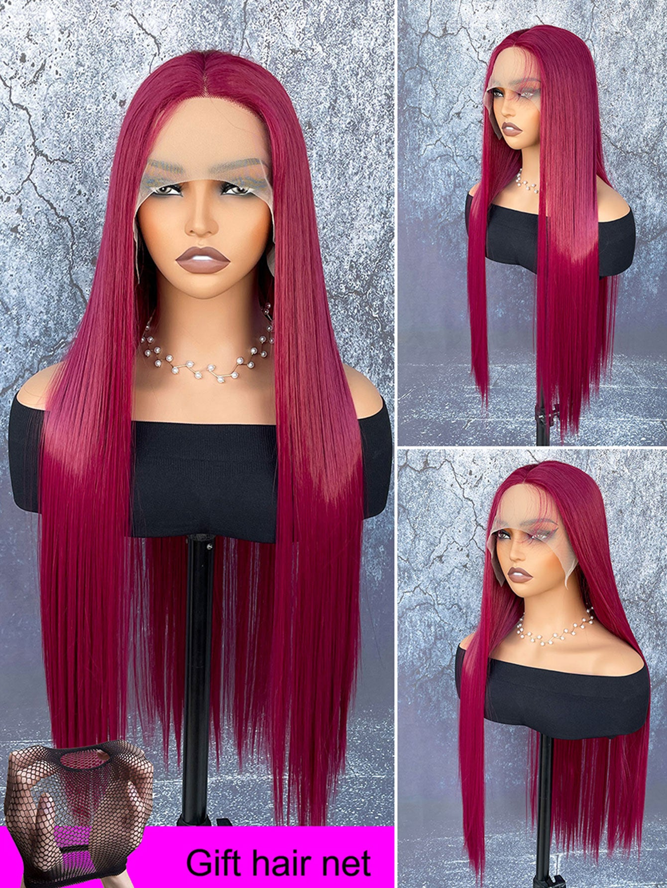 13*4*1 T-Part 99J Synthetic Lace Front Wig Super Long Straight Burgundy BUG Synthetic Wigs For Women Daily Wear 32 Inch