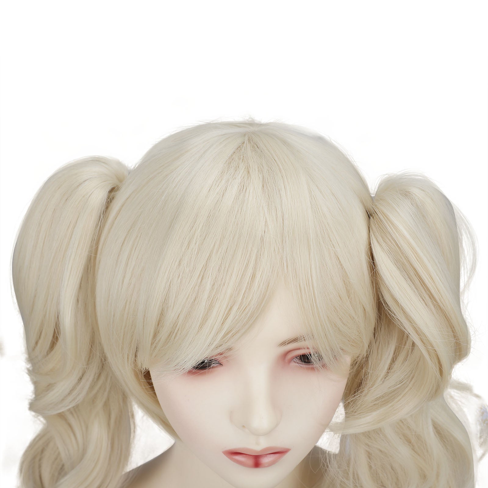 Chic Anime-Inspired Cosplay Wig for Women - Heat Resistant, Curly Ponytail with Bangs in Pink, Black, Blue, Blonde, Brown, Red | Perfect for Halloween & Costume Parties, Colorful, Double Clip, Daily Wear