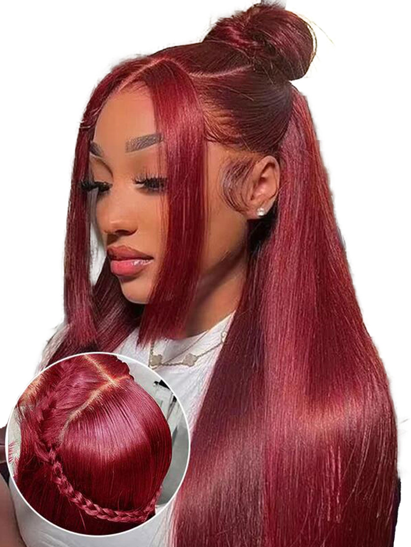13*4*1 T-Part 99J Synthetic Lace Front Wig Super Long Straight Burgundy BUG Synthetic Wigs For Women Daily Wear 32 Inch