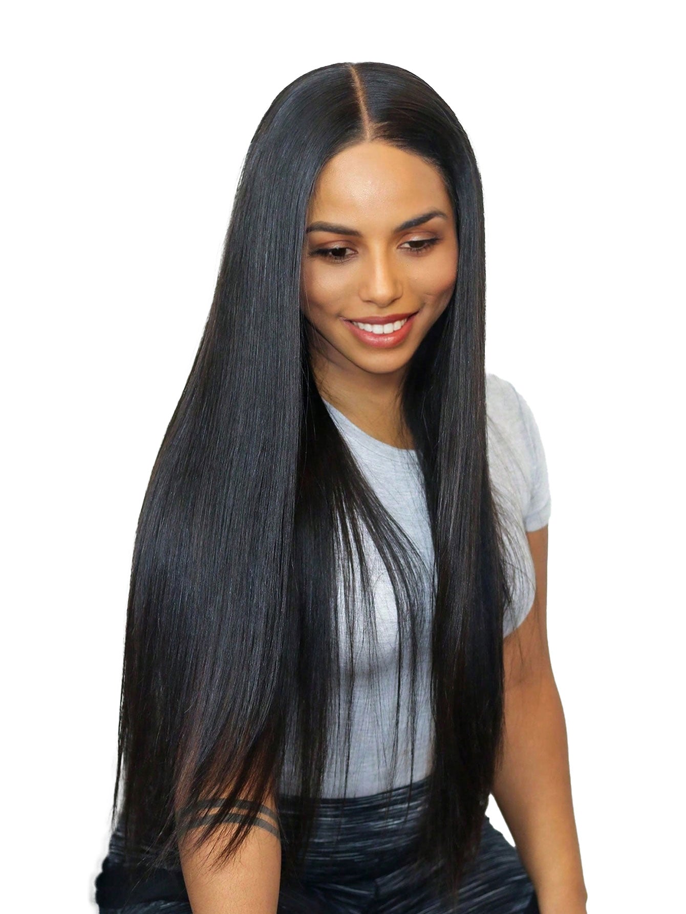 13*4*1 T-Part  1b# Synthetic Lace Front Wig Super Long Straight  Women Daily Wear