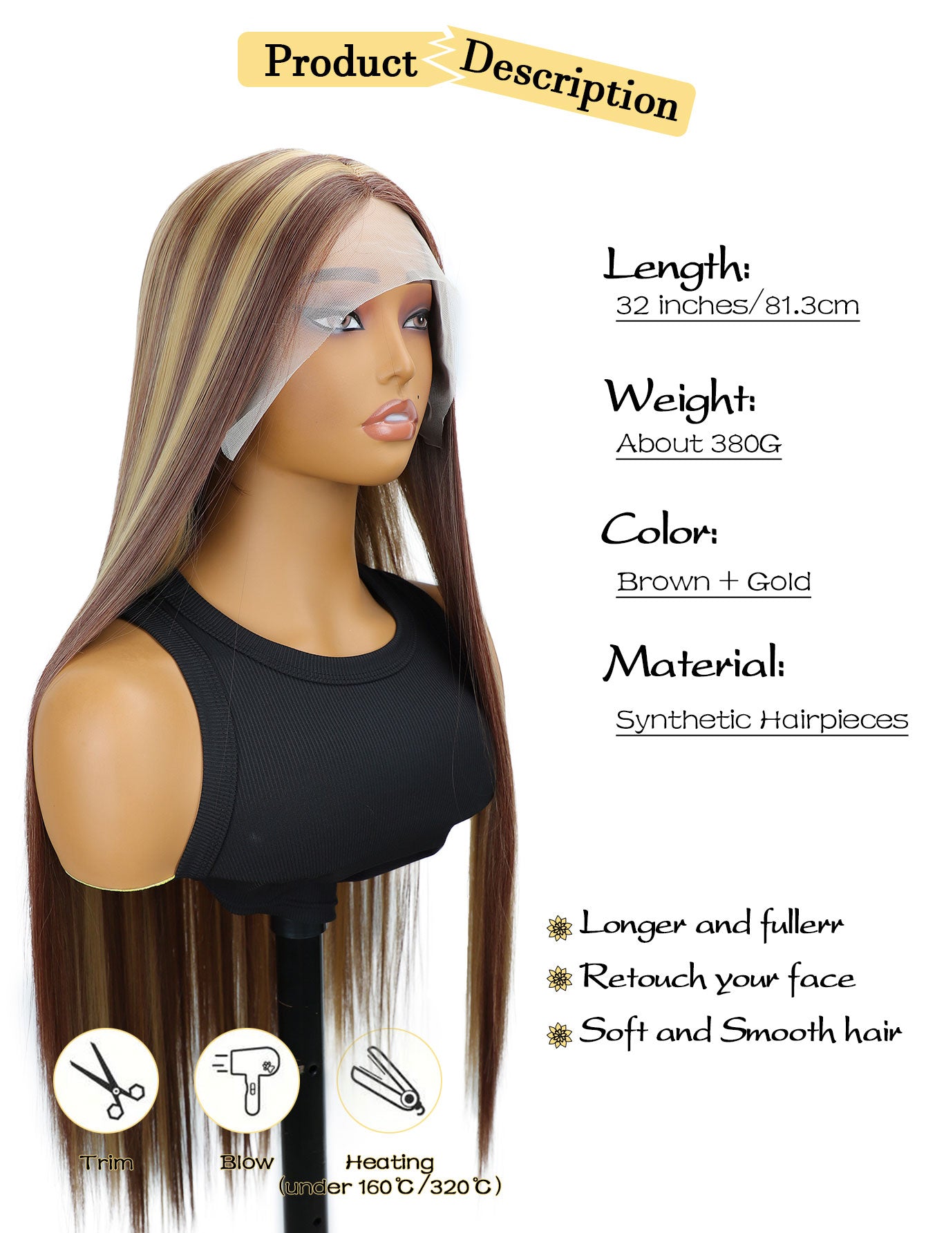 Beginner-Friendly 2633# 13*4*1 T-Synthetic Wig  30" Straight Yaki Texture Natural-Looking Everyday Wear