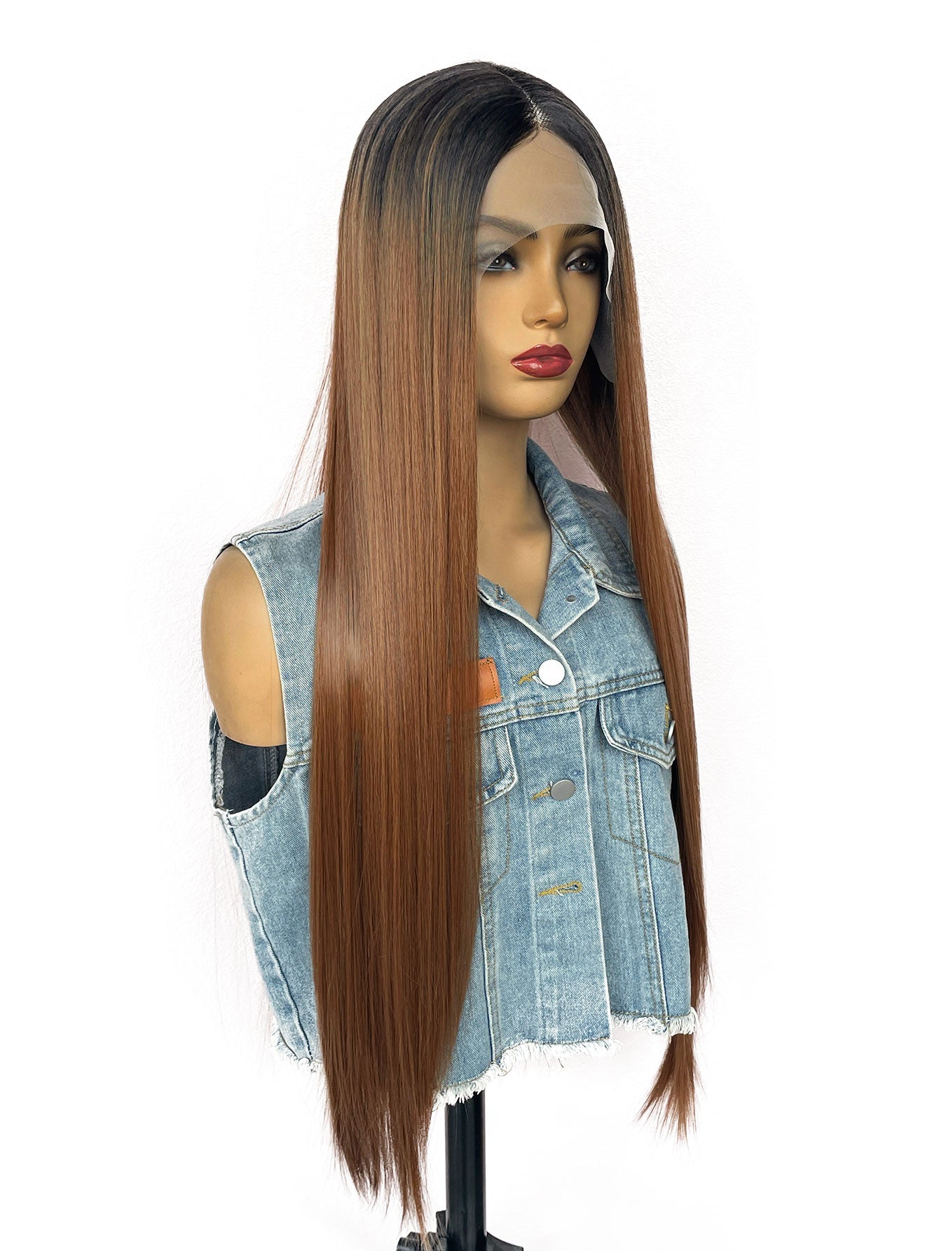 13x4x1  T-Part Synthetic Lace Wig - Long Straight Hair for Daily & Party Use