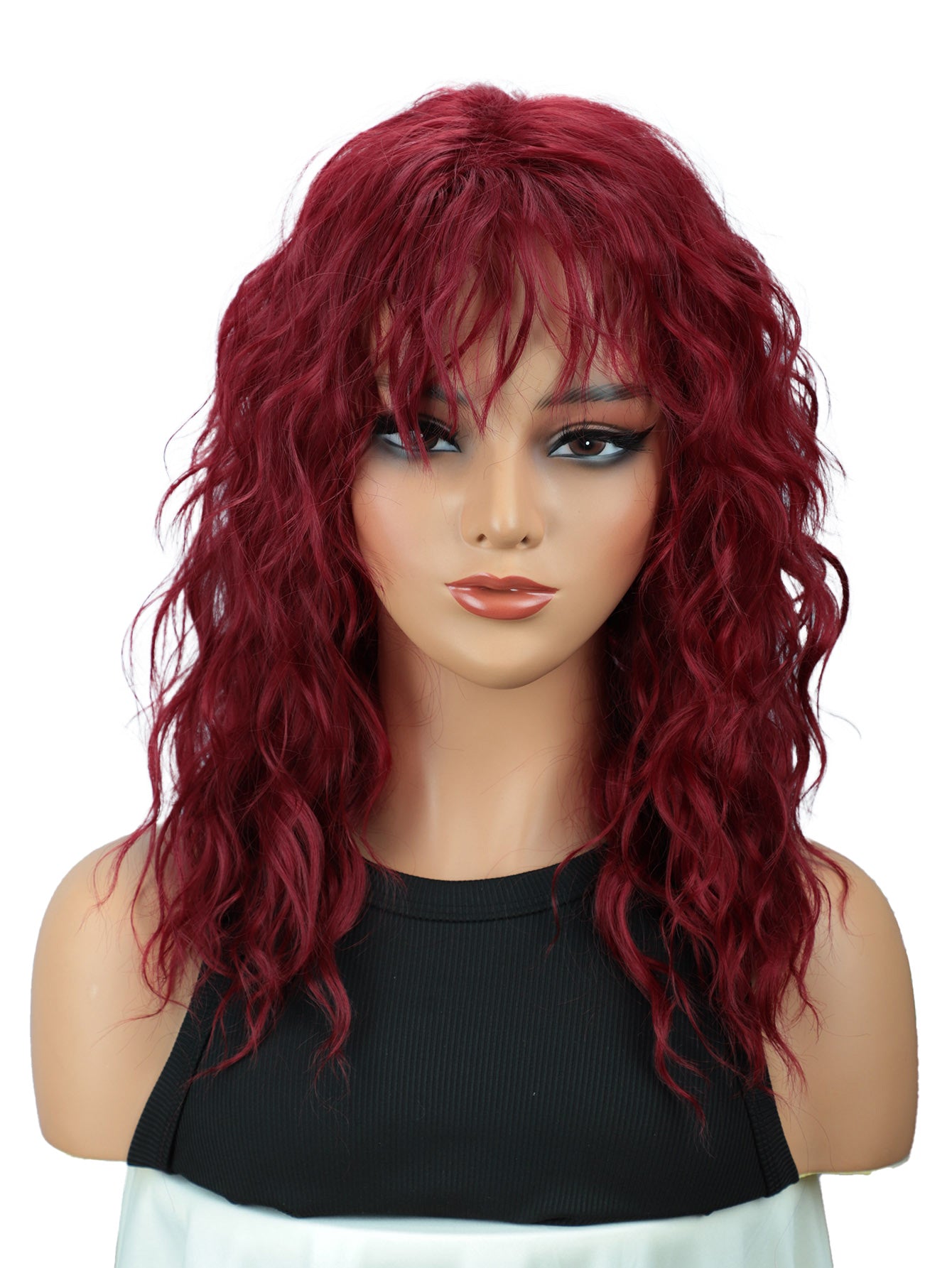 Charming 18 inch long wavy curly wig with bangs for women - great for Christmas, cosplay, Halloween and everyday fashion